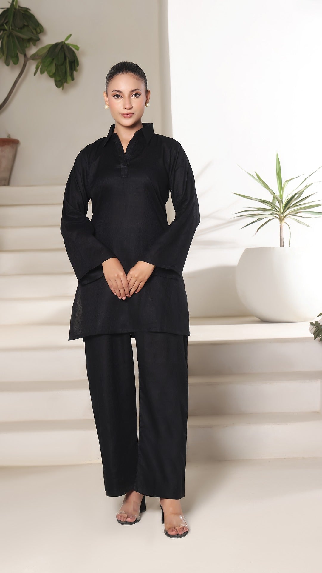 SOLACE- 2PC COTTON COORD SET- BLACK