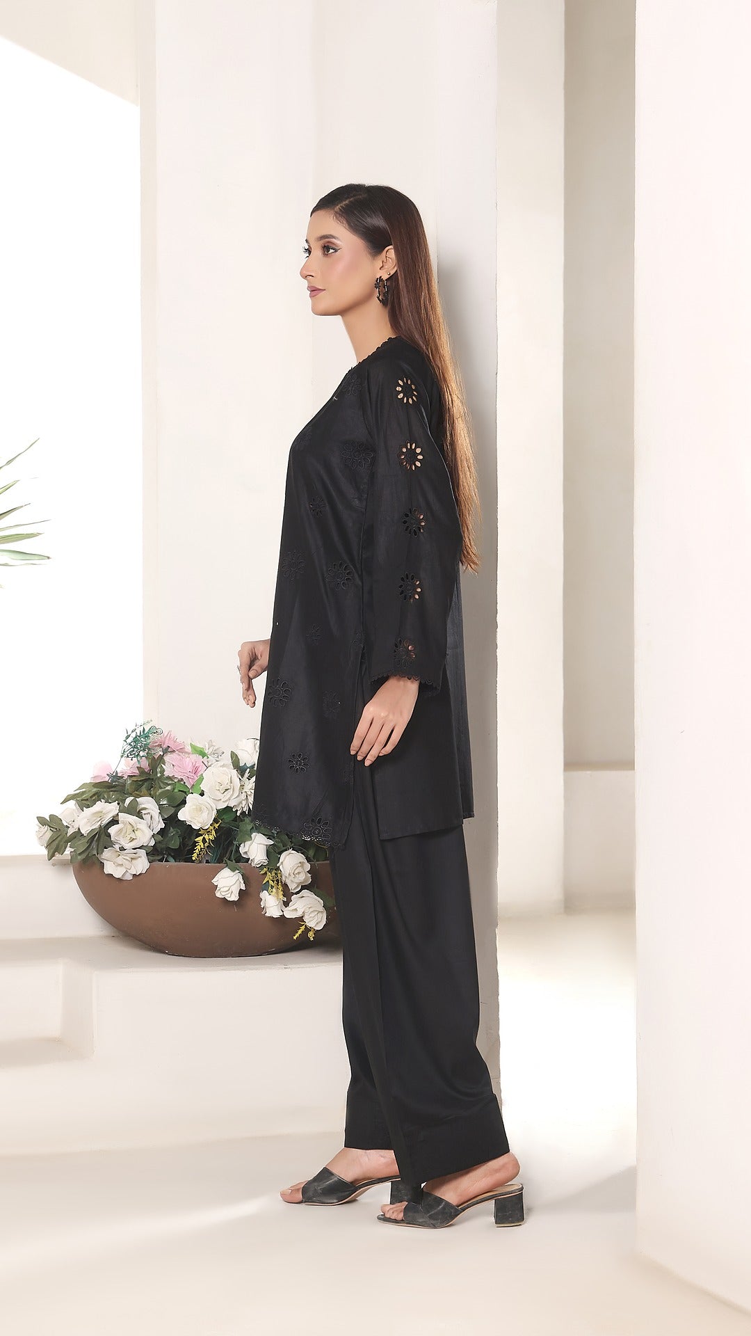 FLORA- 2PC COTTON COORD SET- BLACK