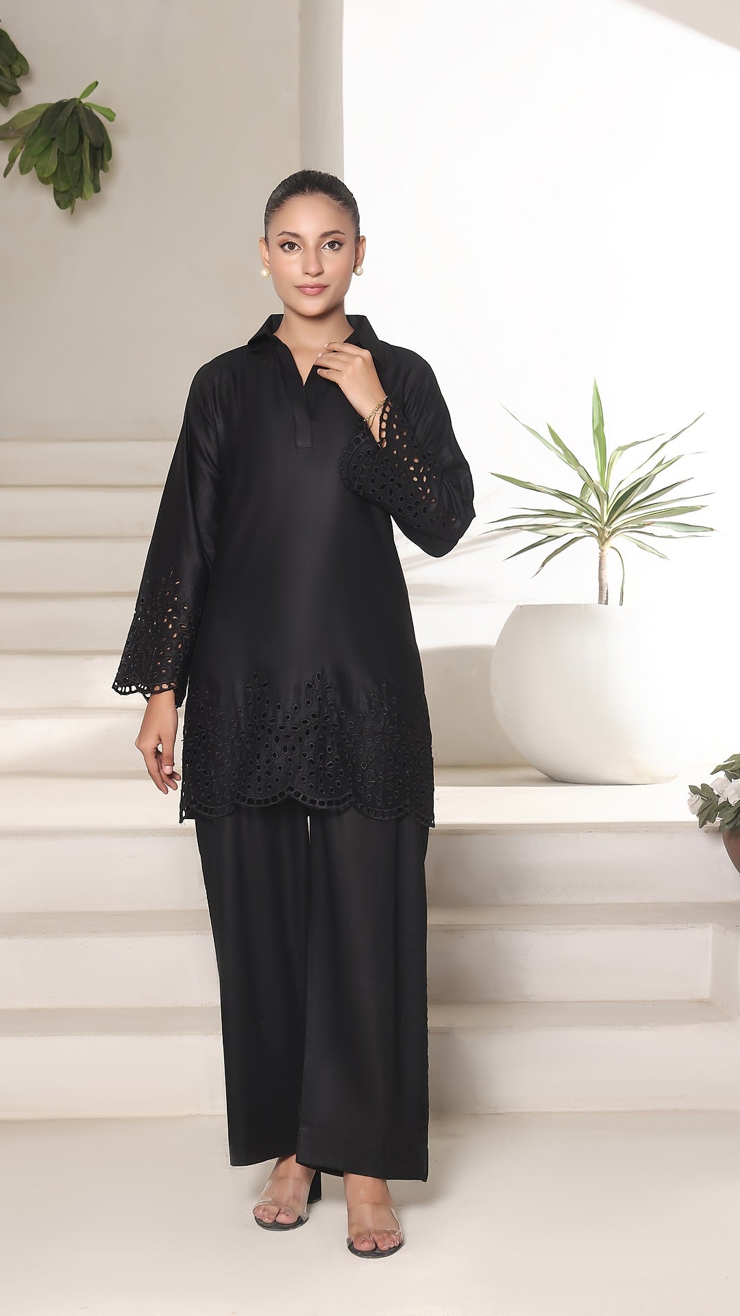 NURA- 2PC COTTON COORD SET- BLACK