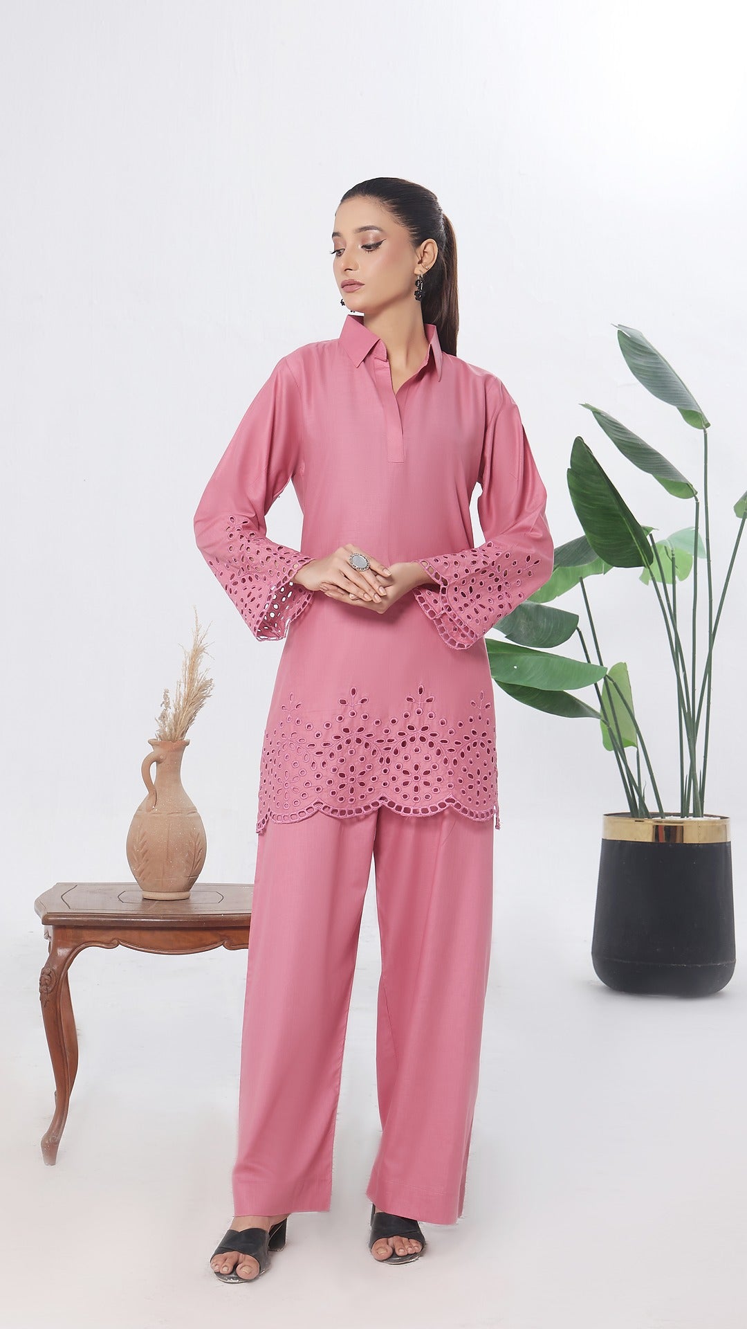 NURA- 2PC COTTON COORD SET- ROSE