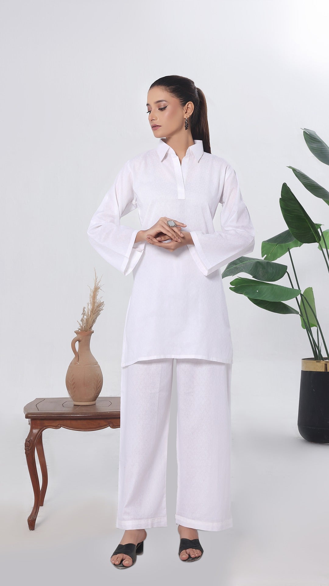 SOLACE- 2PC COTTON COORD SET- WHITE