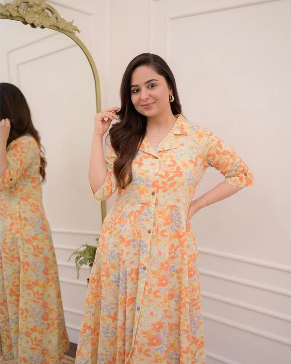 Floral Cotton A Line Dress