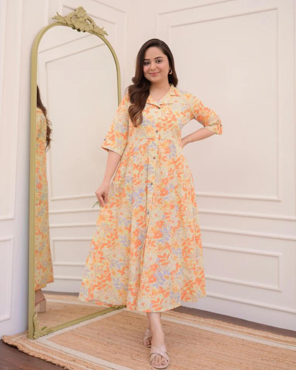 Floral Cotton A Line Dress