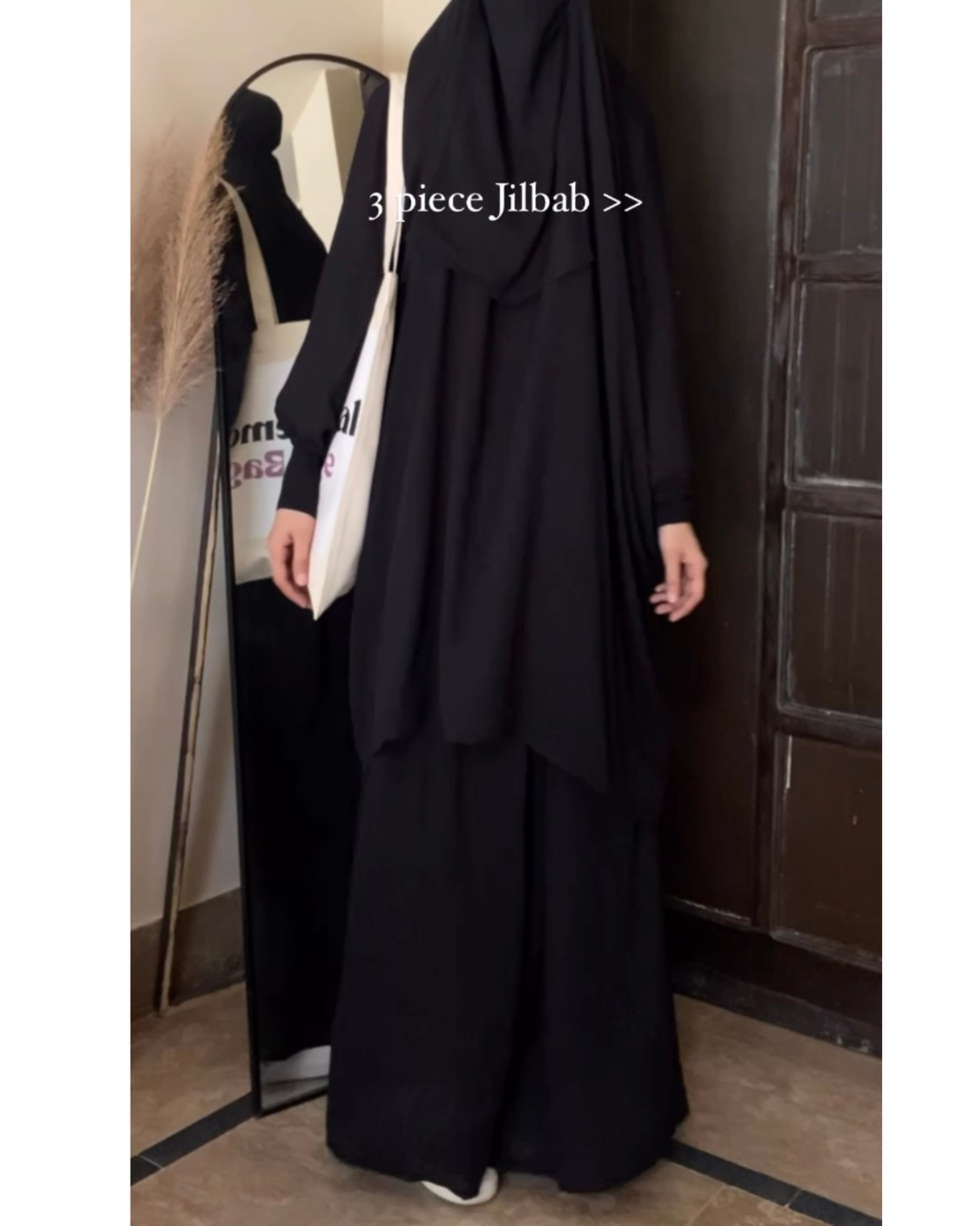3 Piece Jilbab Set (Jilbab + Skirt + Khimar) - Black