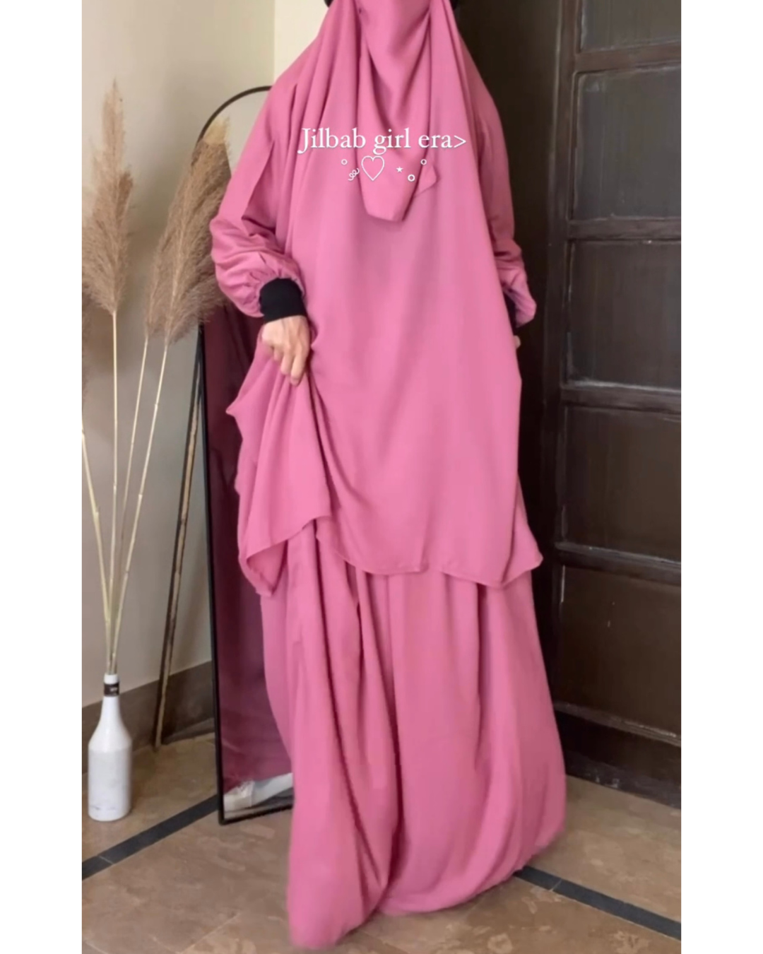 3 Piece Jilbab Set (Jilbab + Skirt + Khimar) - Pink Rose