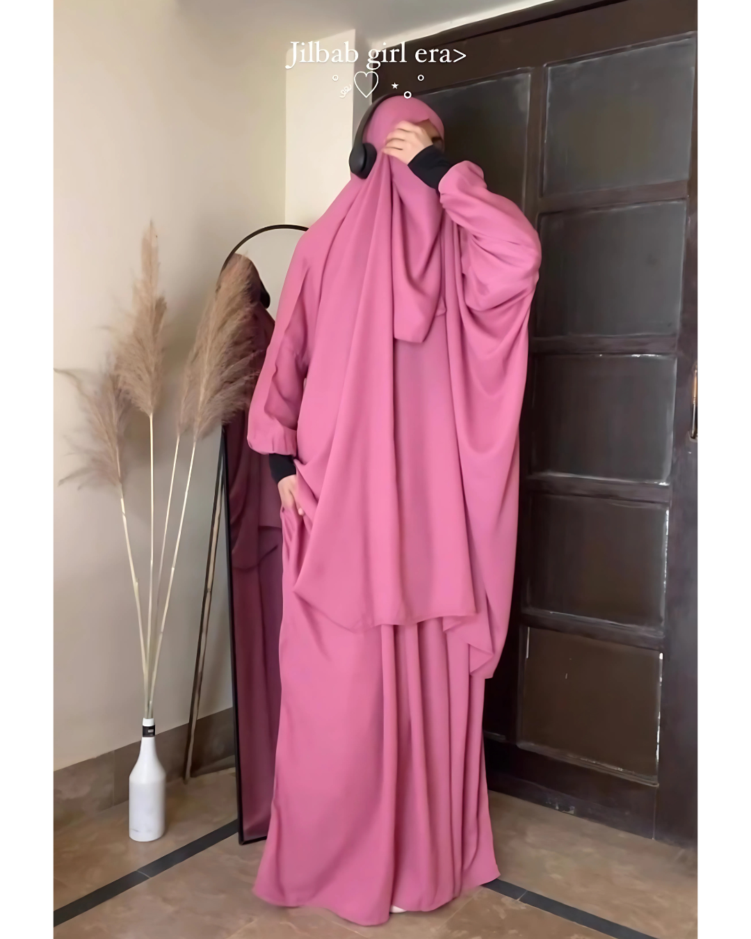 3 Piece Jilbab Set (Jilbab + Skirt + Khimar) - Pink Rose