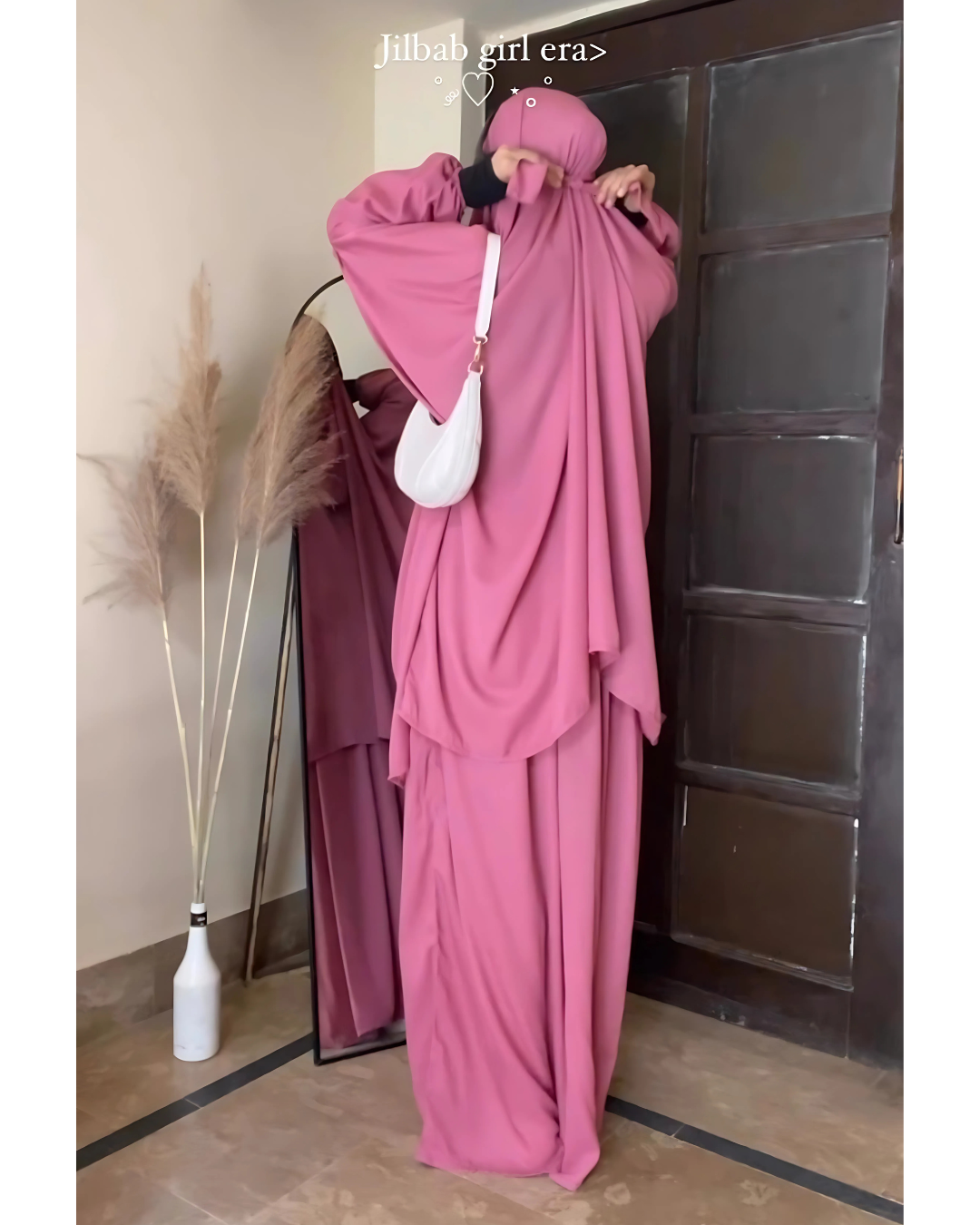 3 Piece Jilbab Set (Jilbab + Skirt + Khimar) - Pink Rose