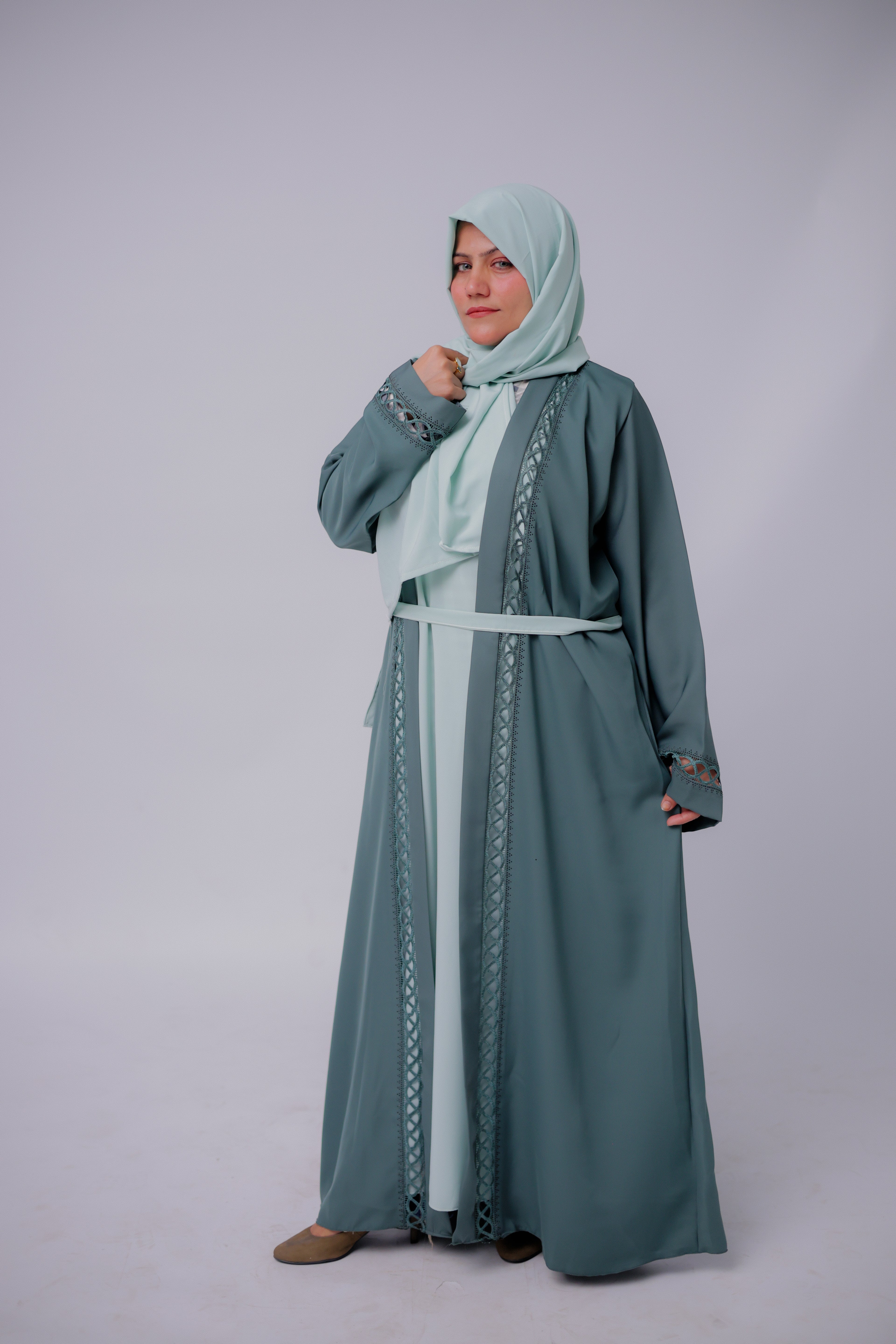 Embroidered Nida Fabric Abaya with Matching Hijab