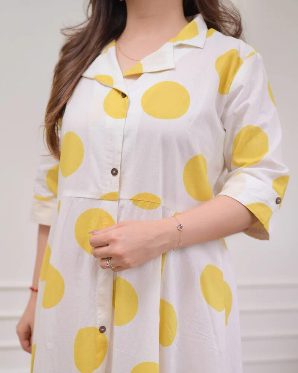 Yellow Polka Dots Cotton A Line Dress