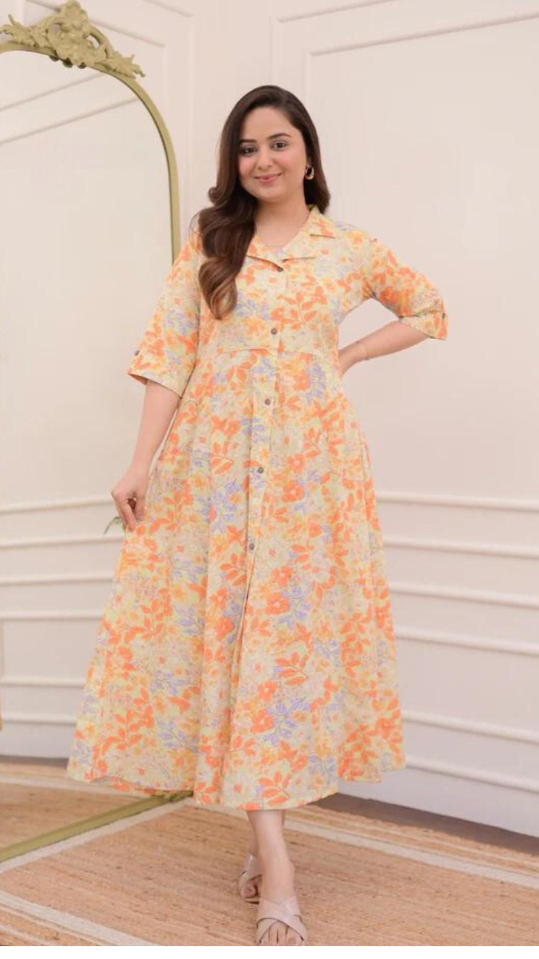 Floral Cotton A Line Dress