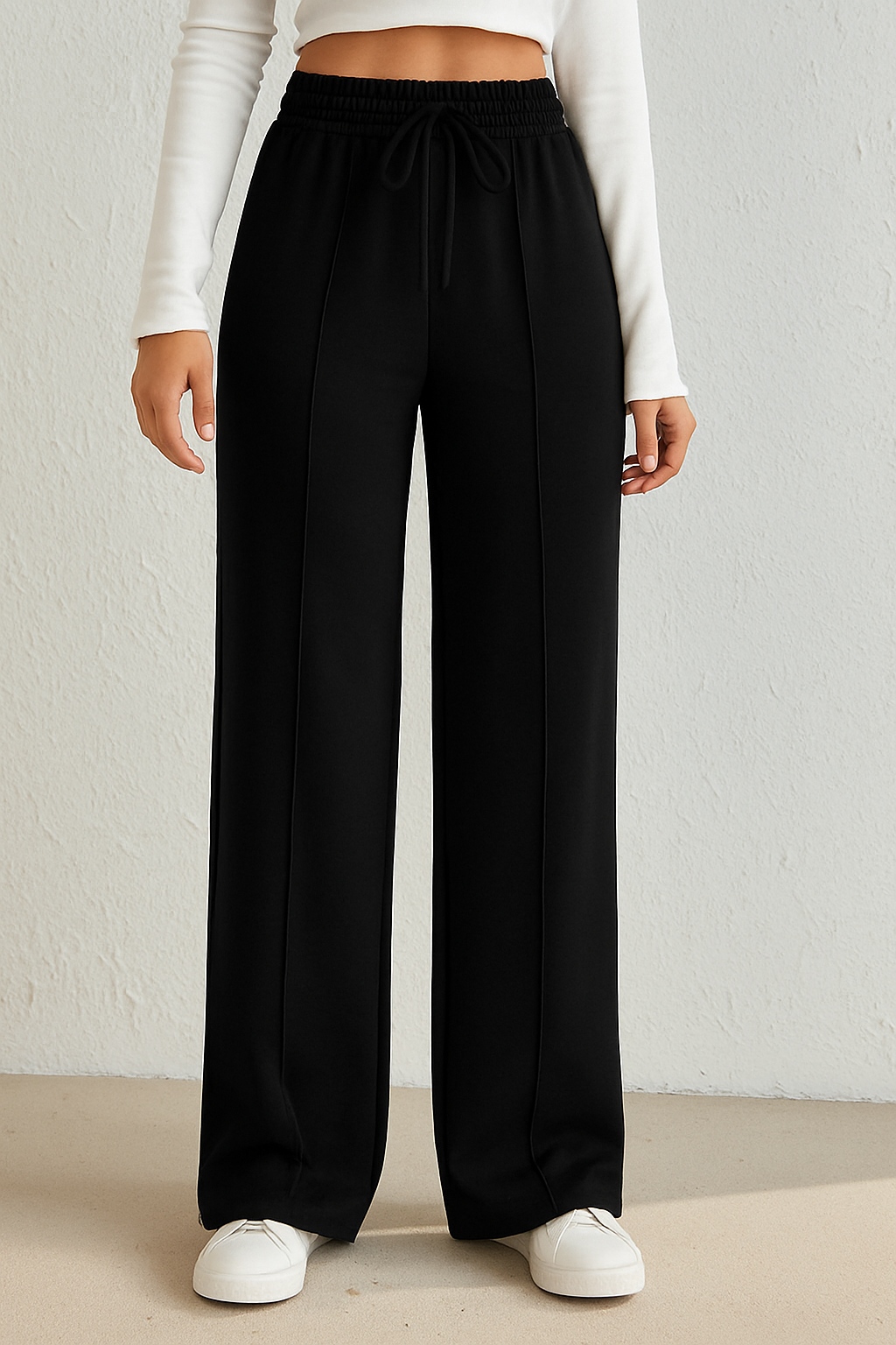 High-Waist Seam Front Wide-Leg Lounge Pants