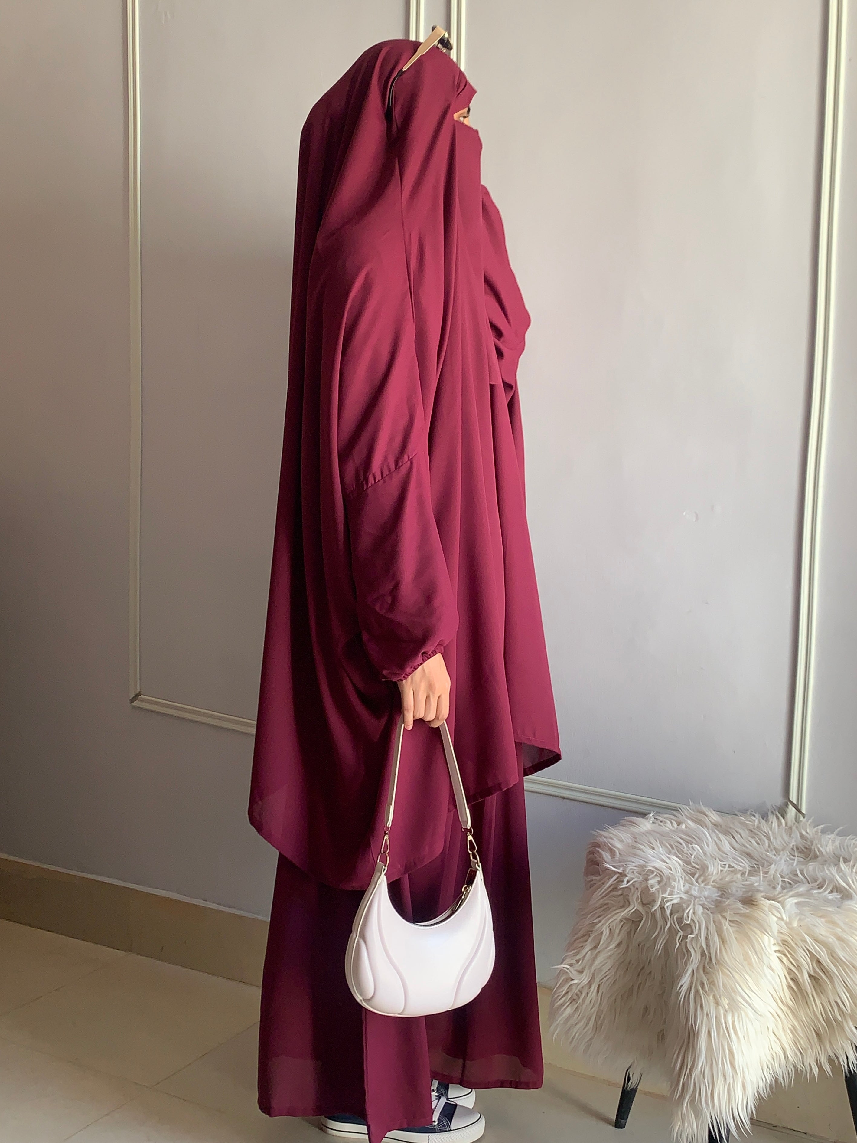 3 Piece Jilbab Set (Jilbab + Skirt + Khimar) - CHERRY