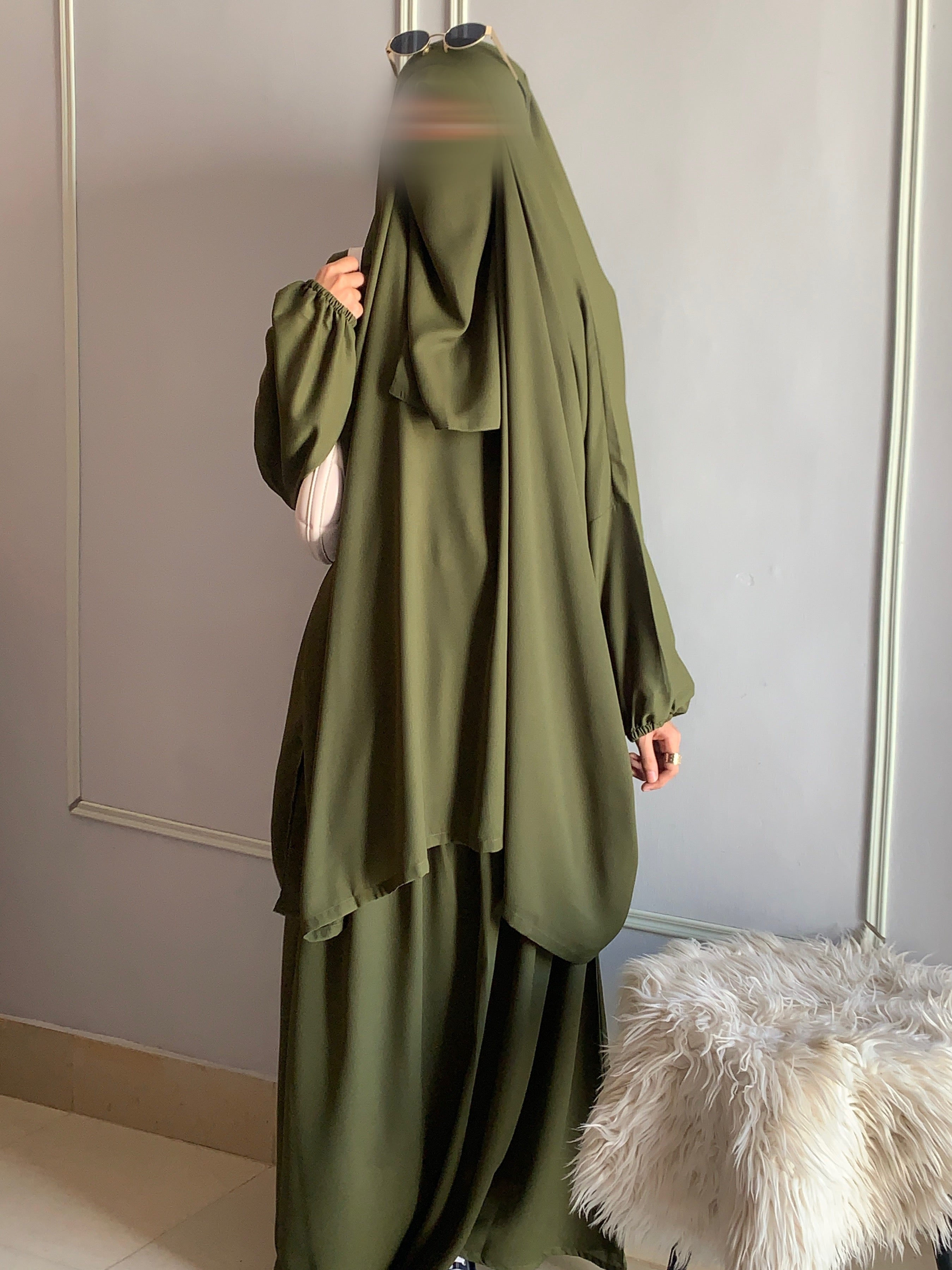 3 Piece Jilbab Set (Jilbab + Skirt + Khimar) - OLIVE