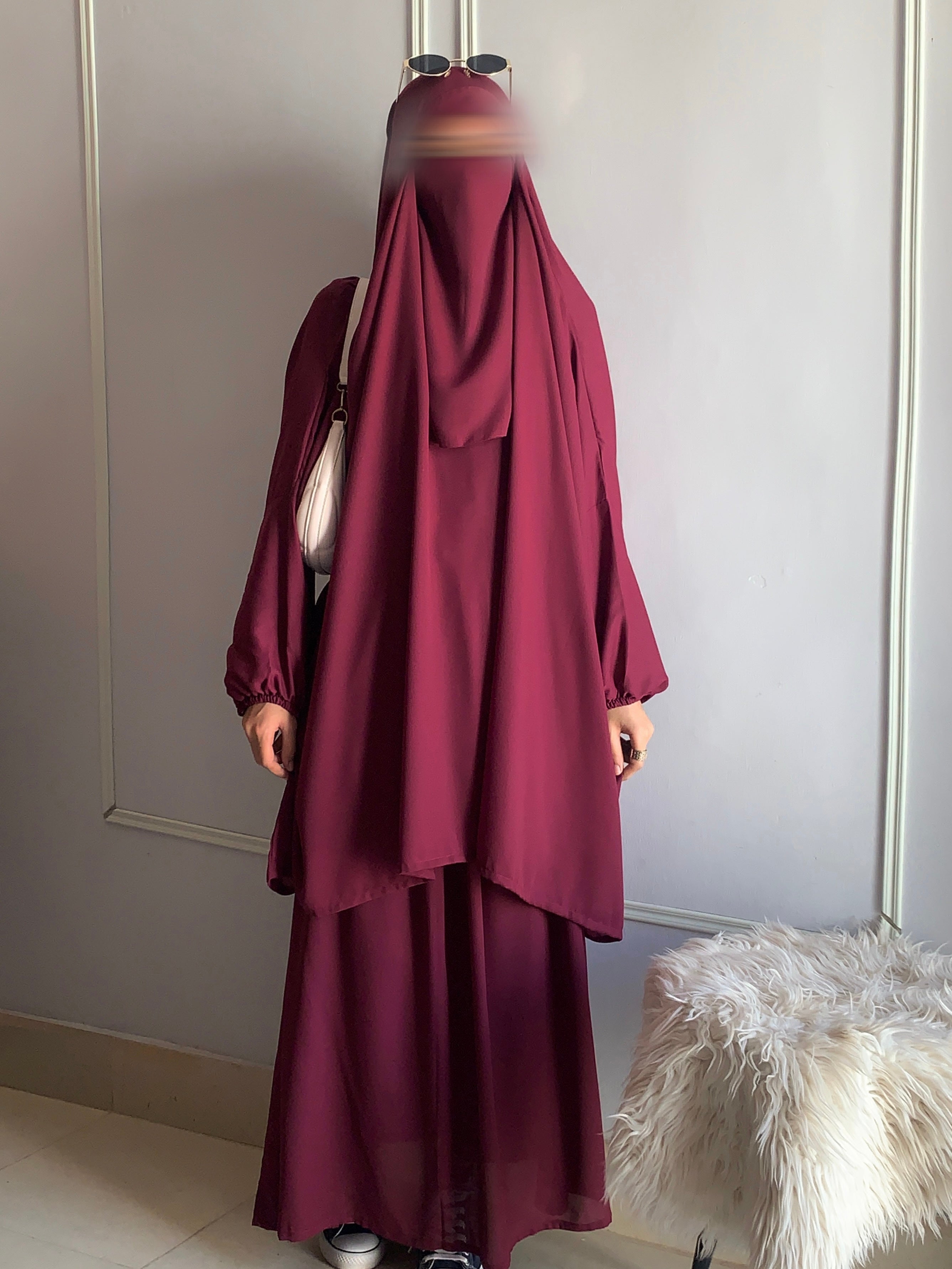 3 Piece Jilbab Set (Jilbab + Skirt + Khimar) - CHERRY