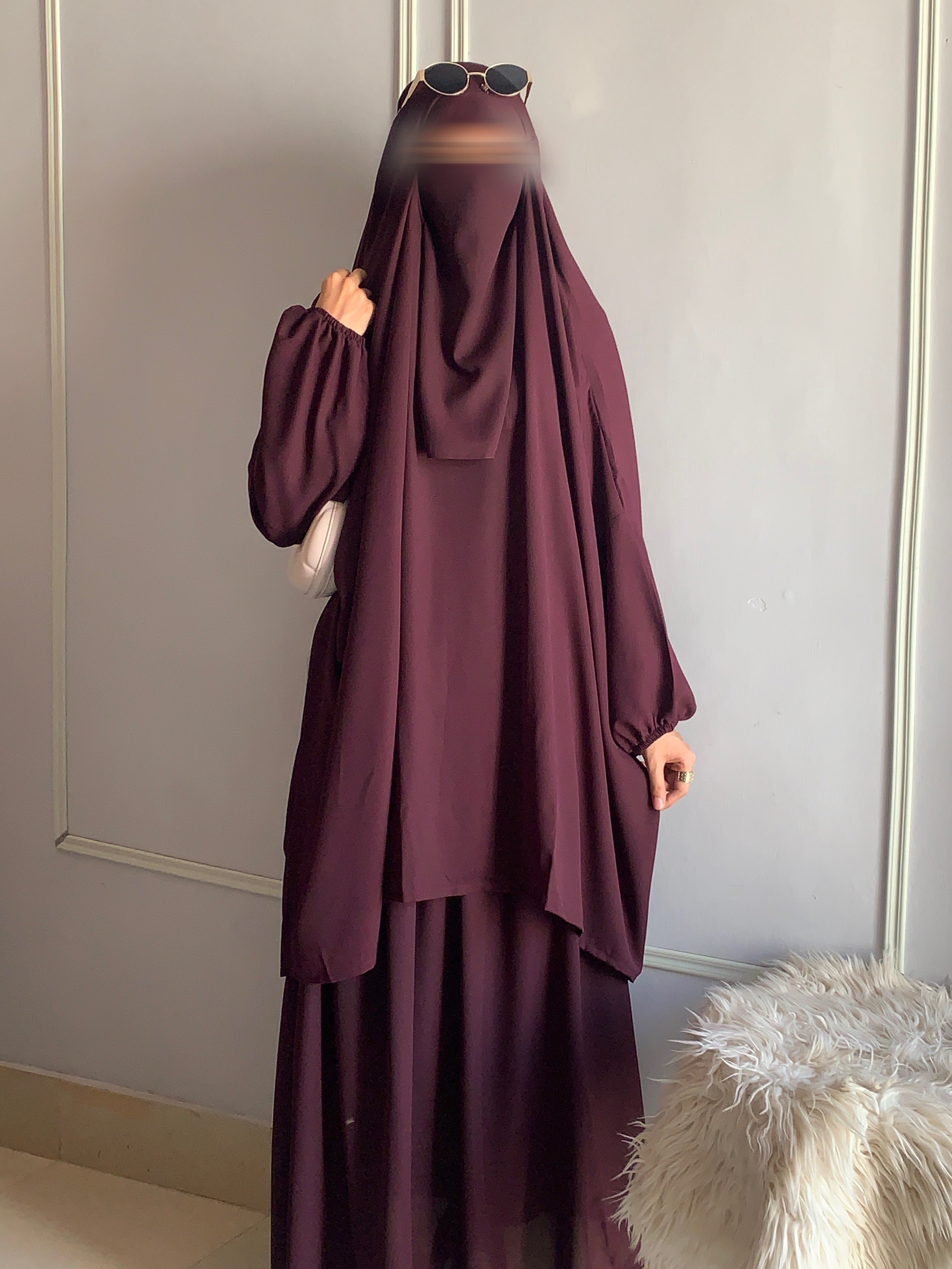 3 Piece Jilbab Set (Jilbab + Skirt + Khimar) - BURGUNDY