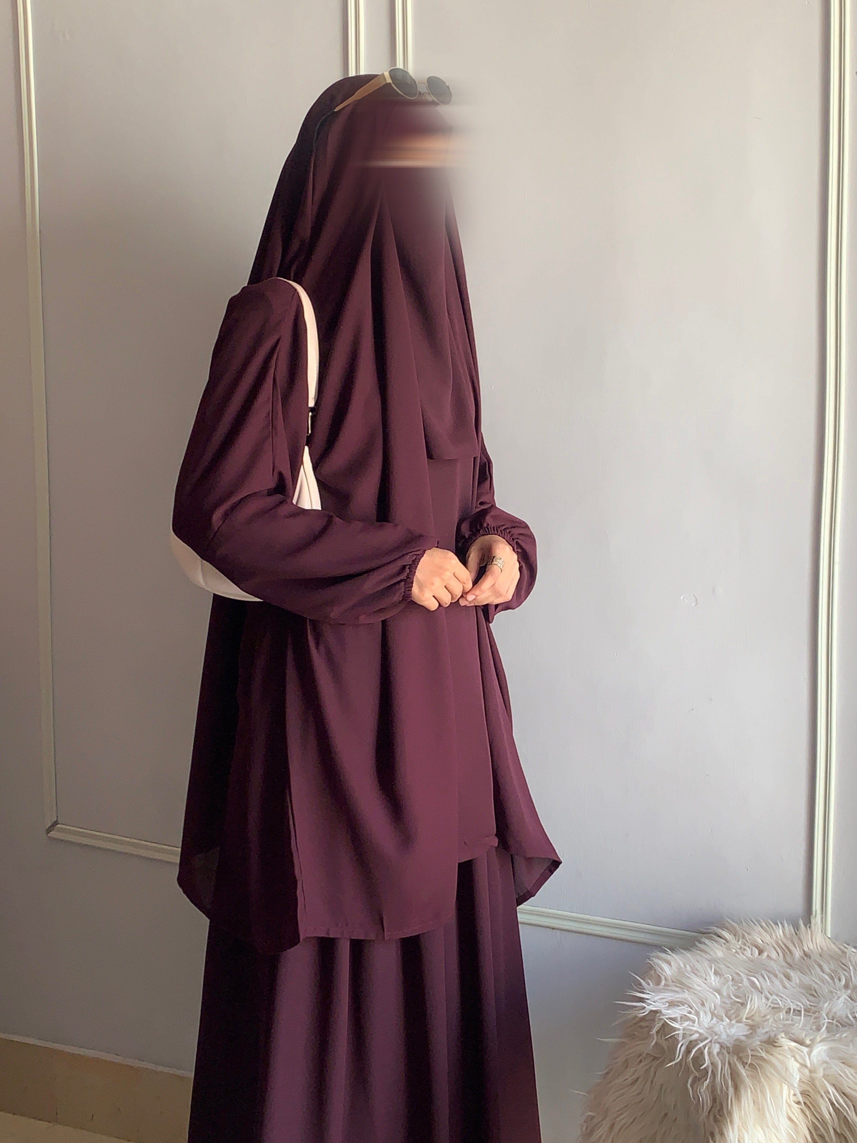 3 Piece Jilbab Set (Jilbab + Skirt + Khimar) - BURGUNDY