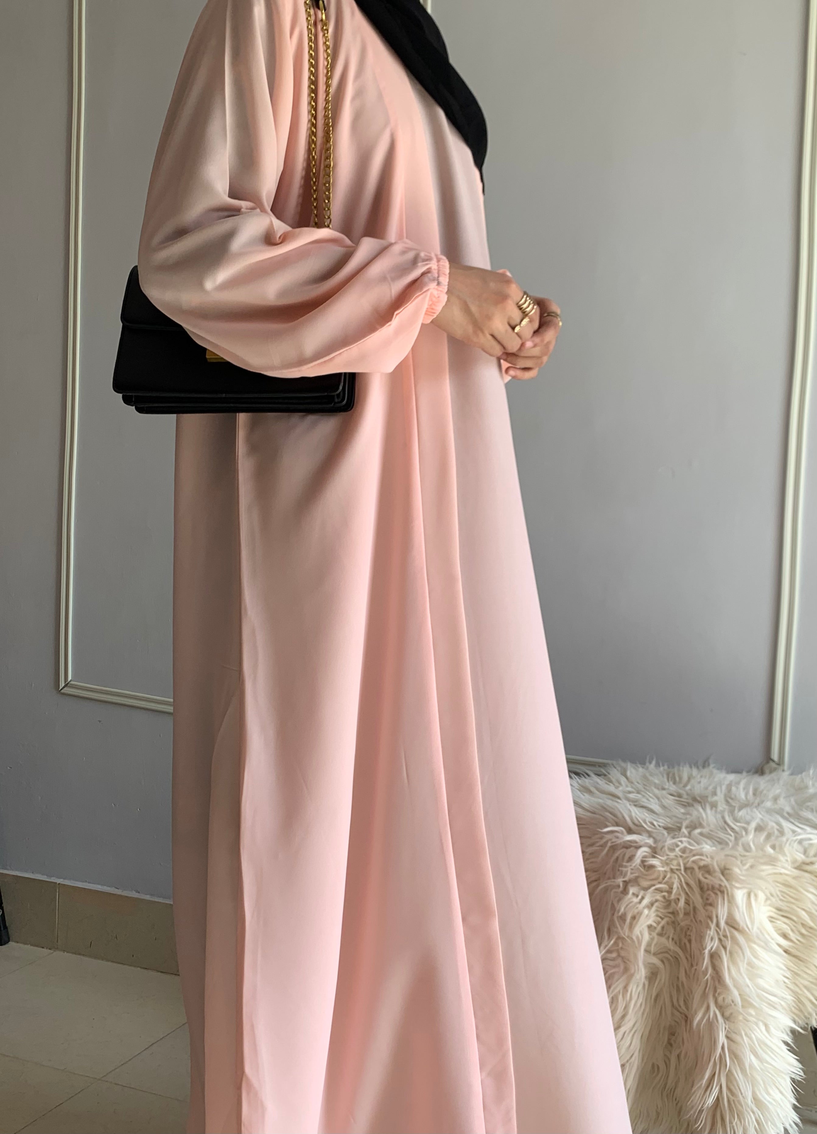Aira - Kimono Abaya with attached inner - Nude Pink