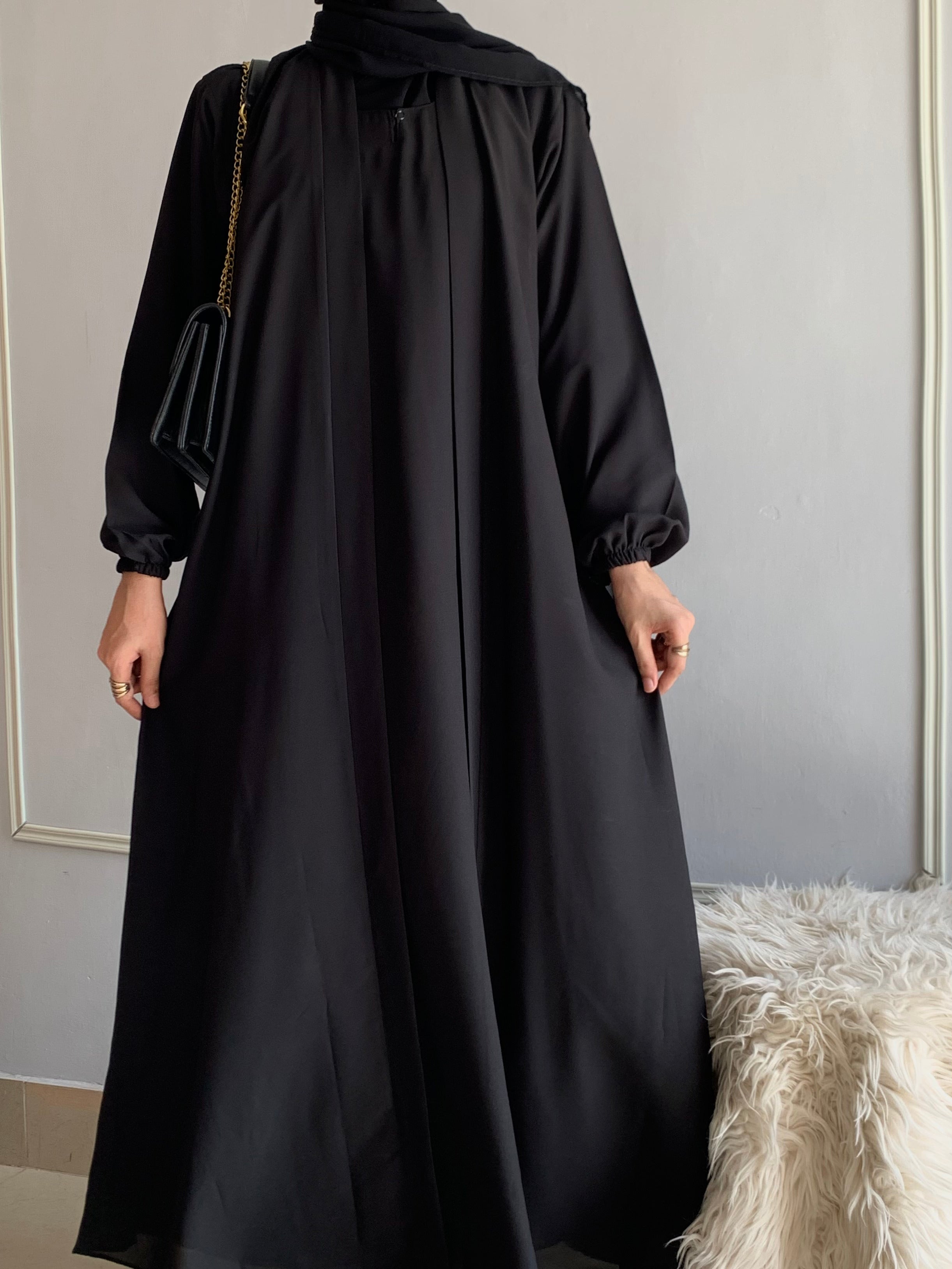 Aira - Kimono Abaya with attached inner - Black