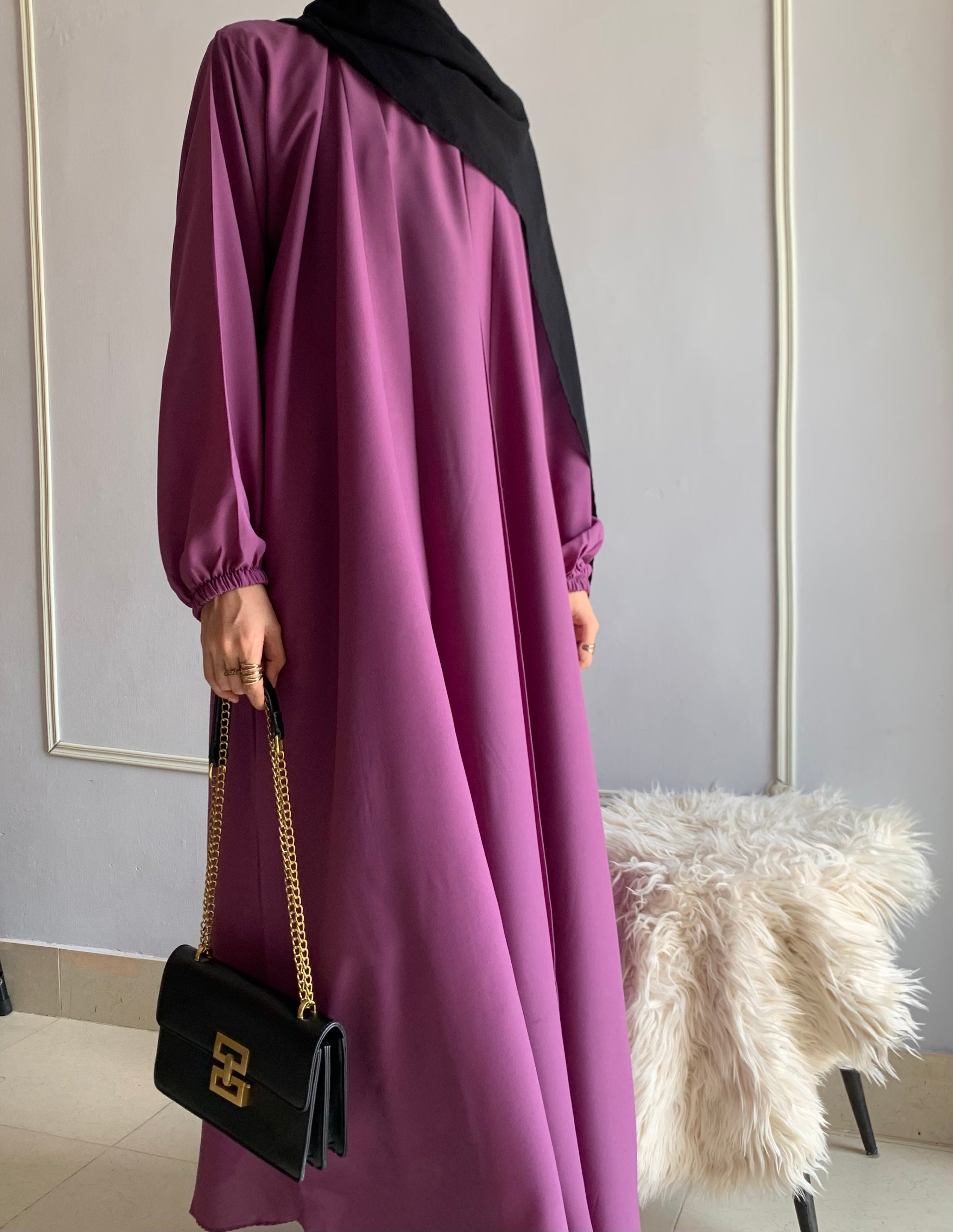 Aira - Kimono Abaya with attached inner - Plum