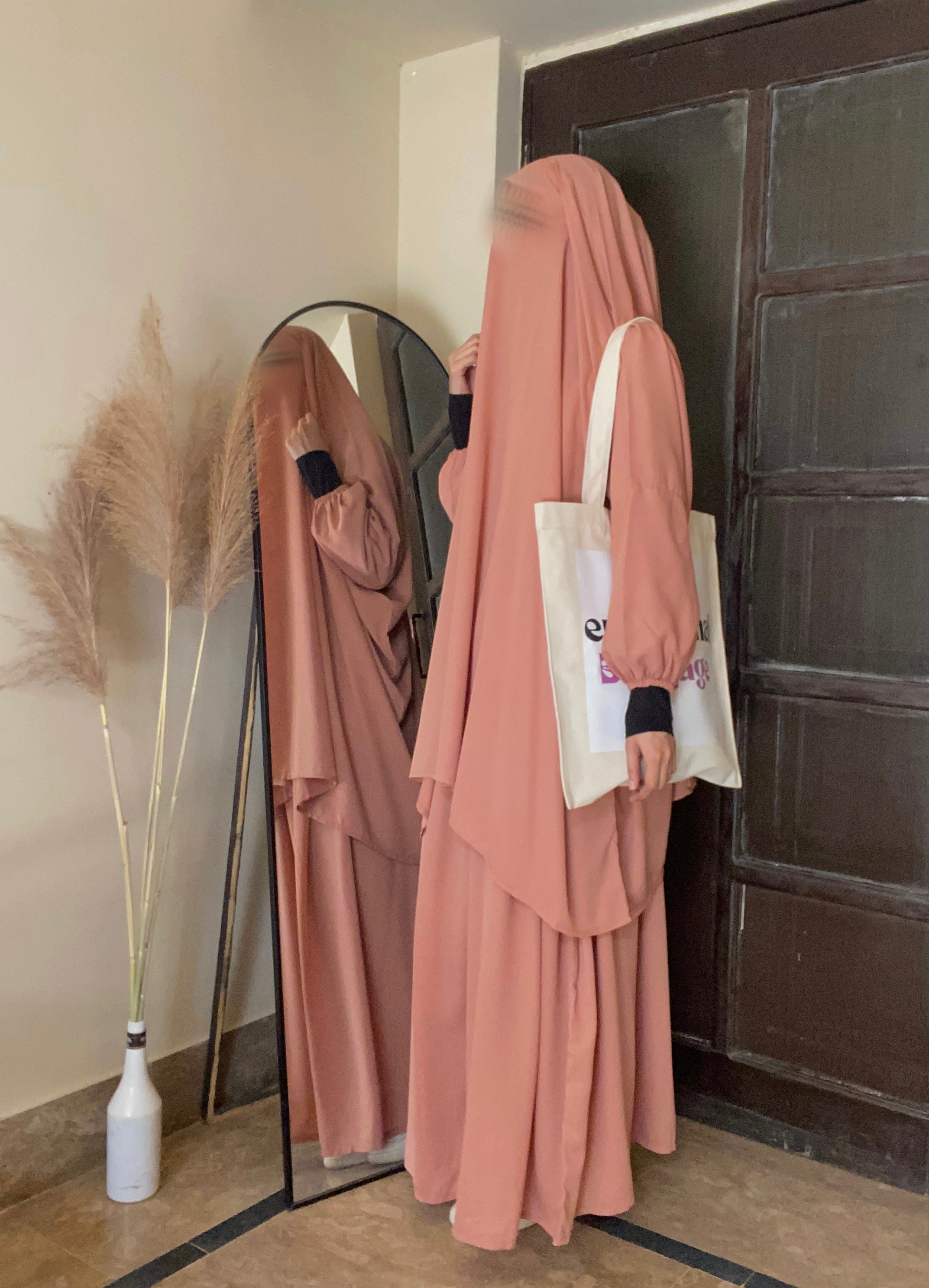 3 Piece Jilbab Set (Jilbab + Skirt + Khimar) - Peach