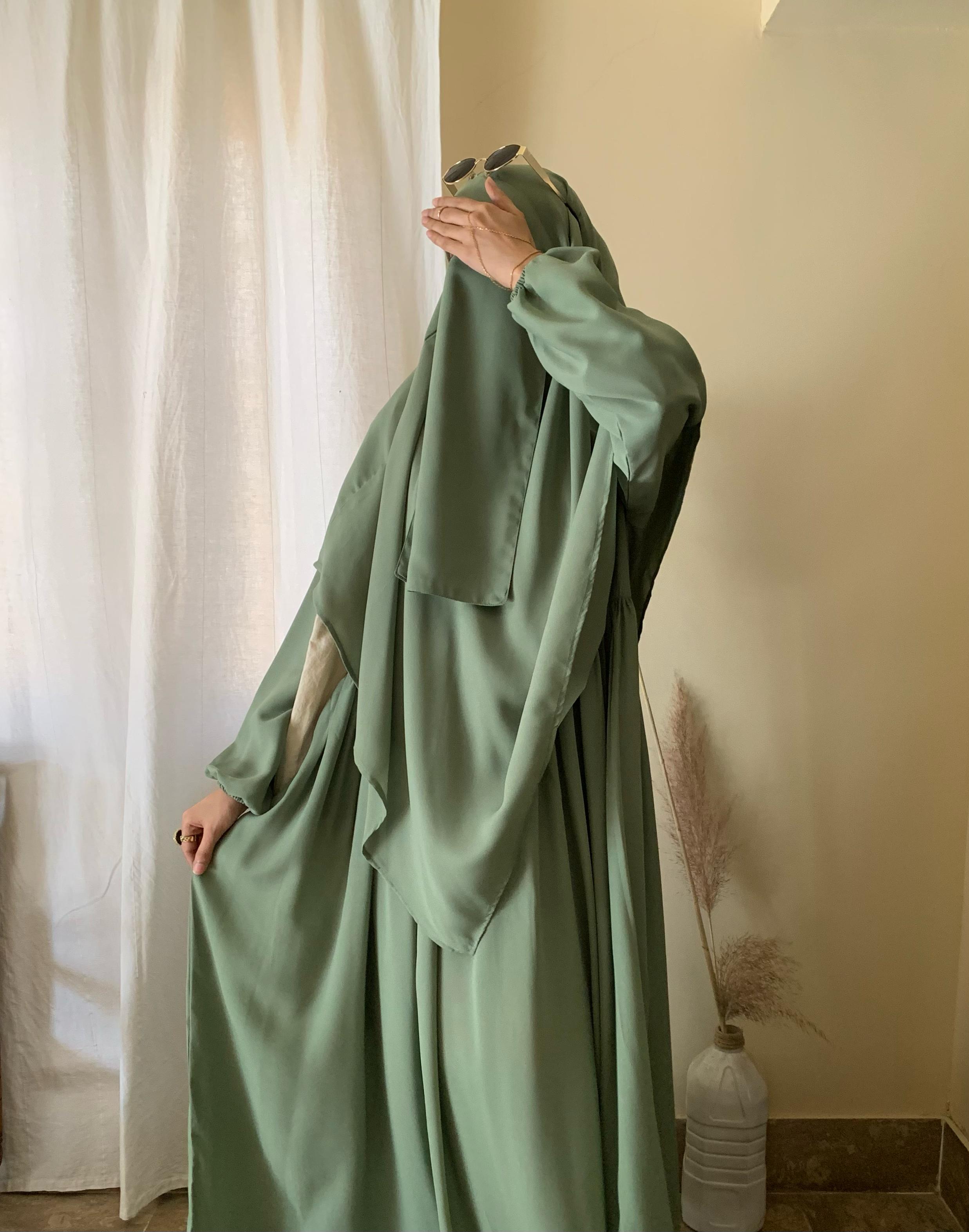 3 Piece Abaya Set (Abaya + Khimar + Niqab) - SAGE GREEN