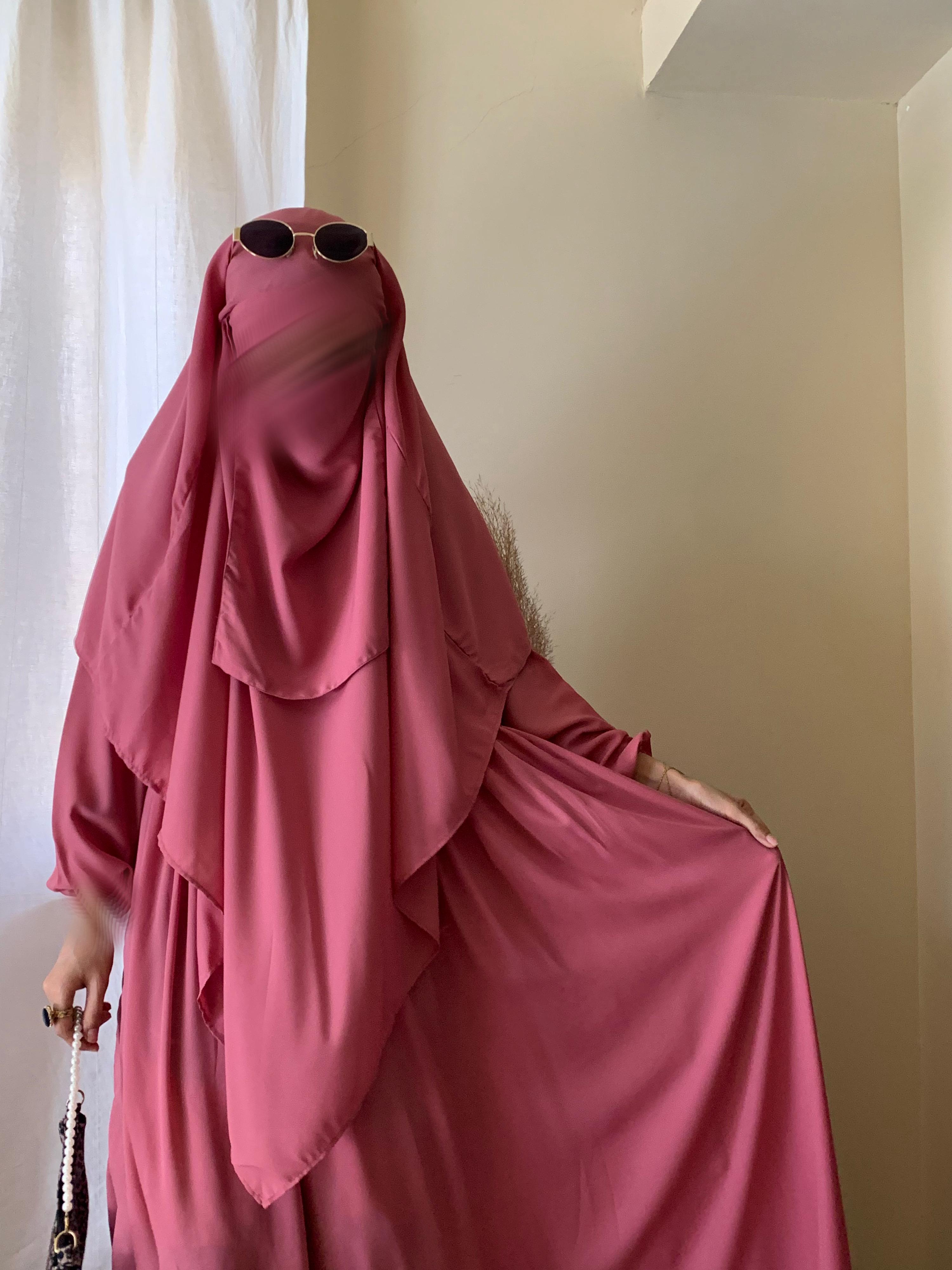 3 Piece Abaya Set (Abaya + Khimar + Niqab) - PINK
