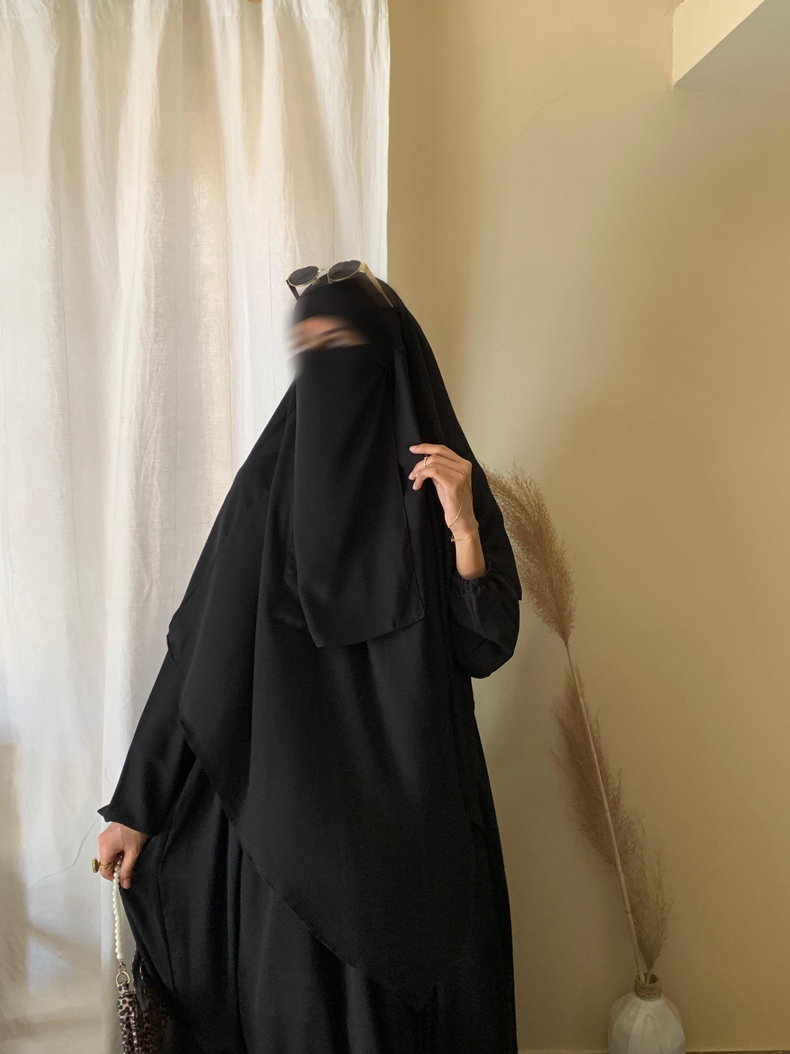 3 Piece Abaya Set (Abaya + Khimar + Niqab) - BLACK