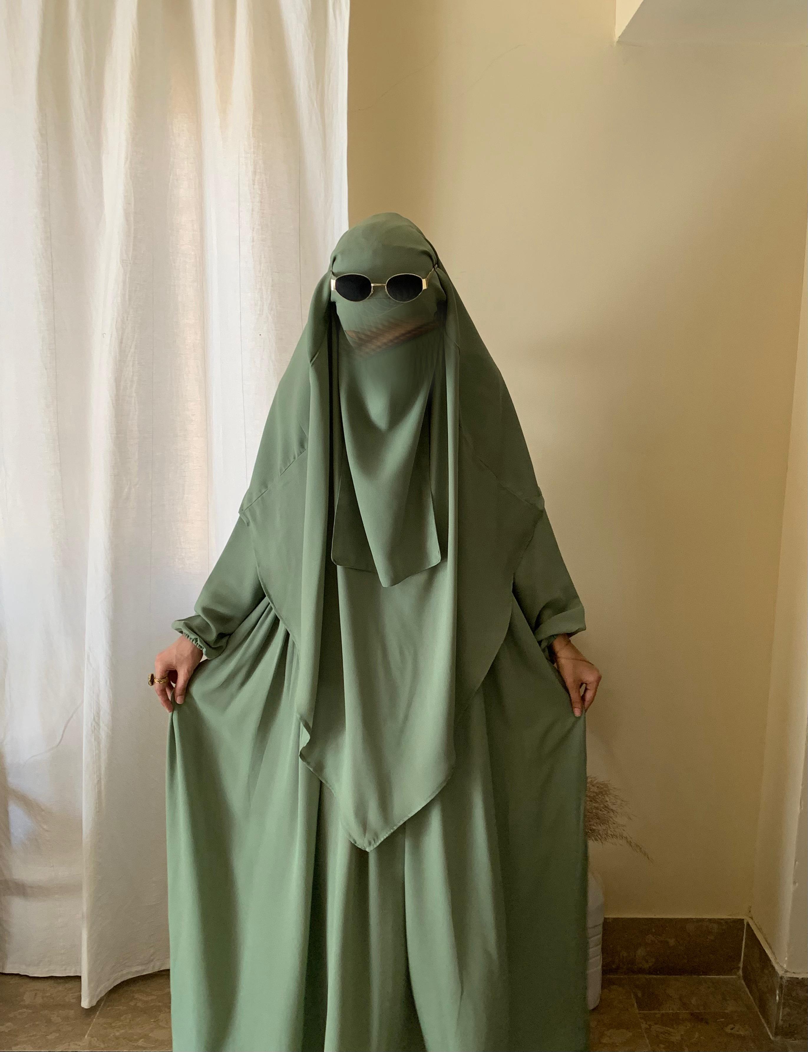 3 Piece Abaya Set (Abaya + Khimar + Niqab) - SAGE GREEN