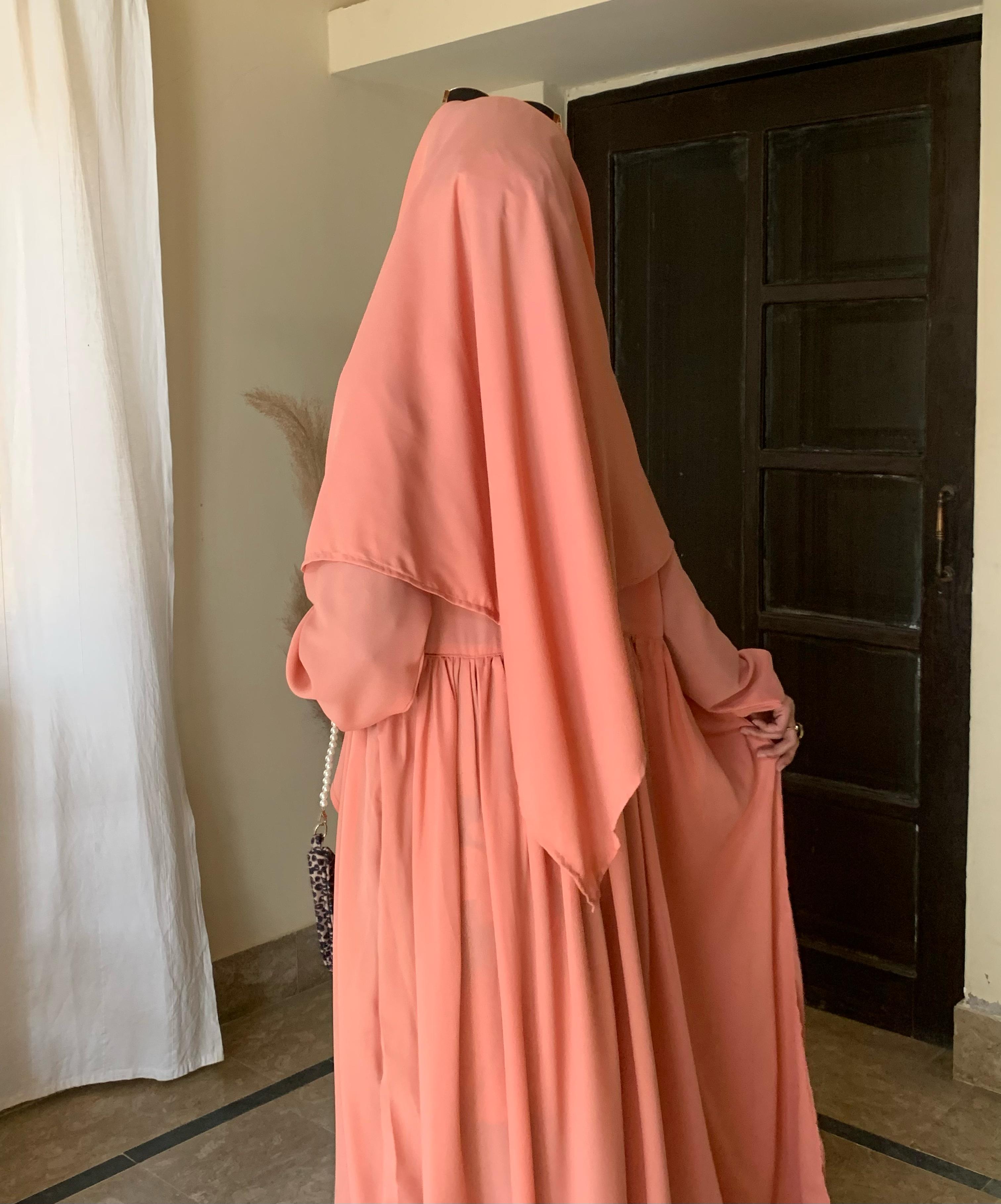 3 Piece Abaya Set (Abaya + Khimar + Niqab) - PEACH