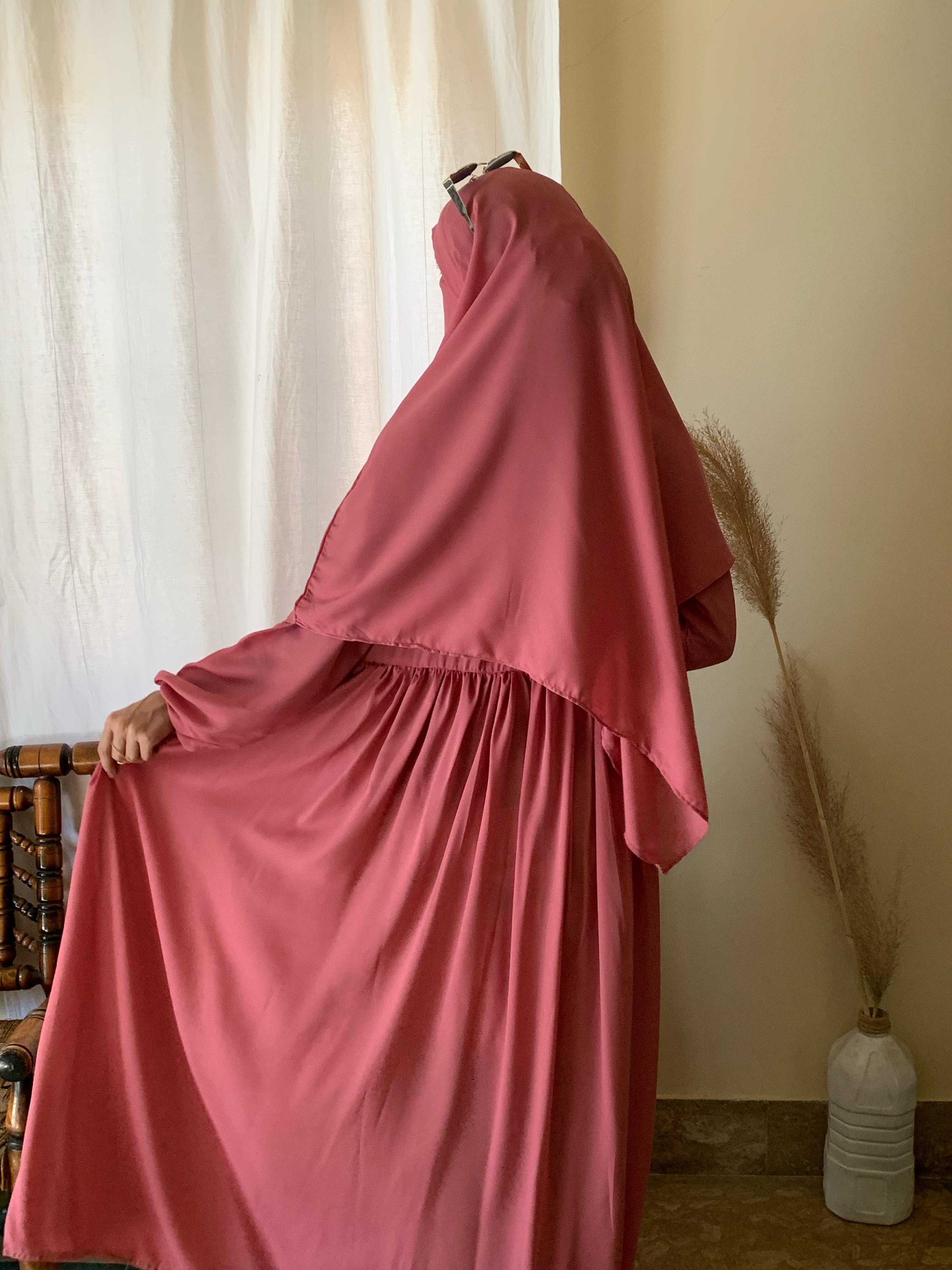3 Piece Abaya Set (Abaya + Khimar + Niqab) - PINK