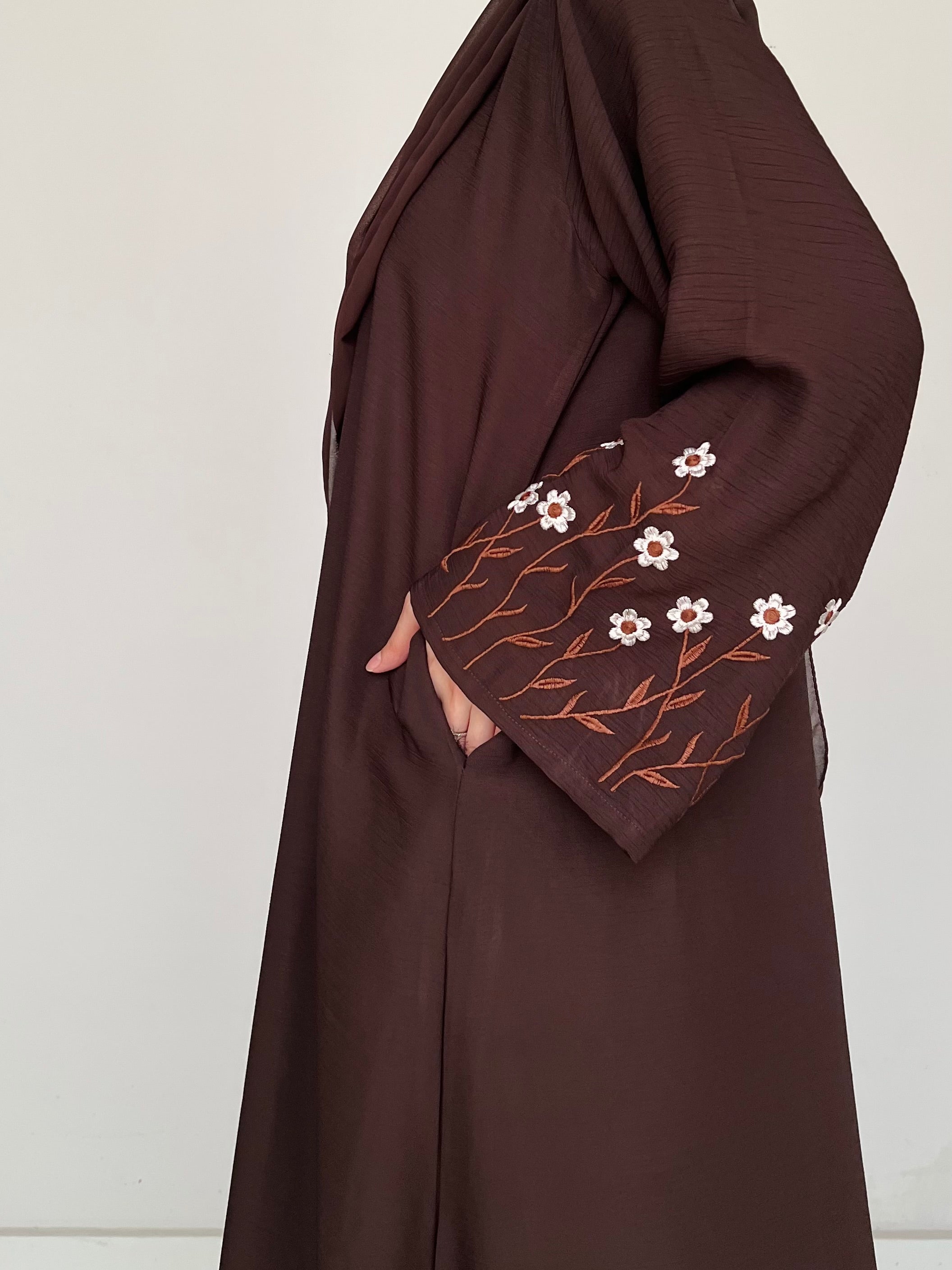 Meadow Mist - Front Open Abaya - Dark Brown