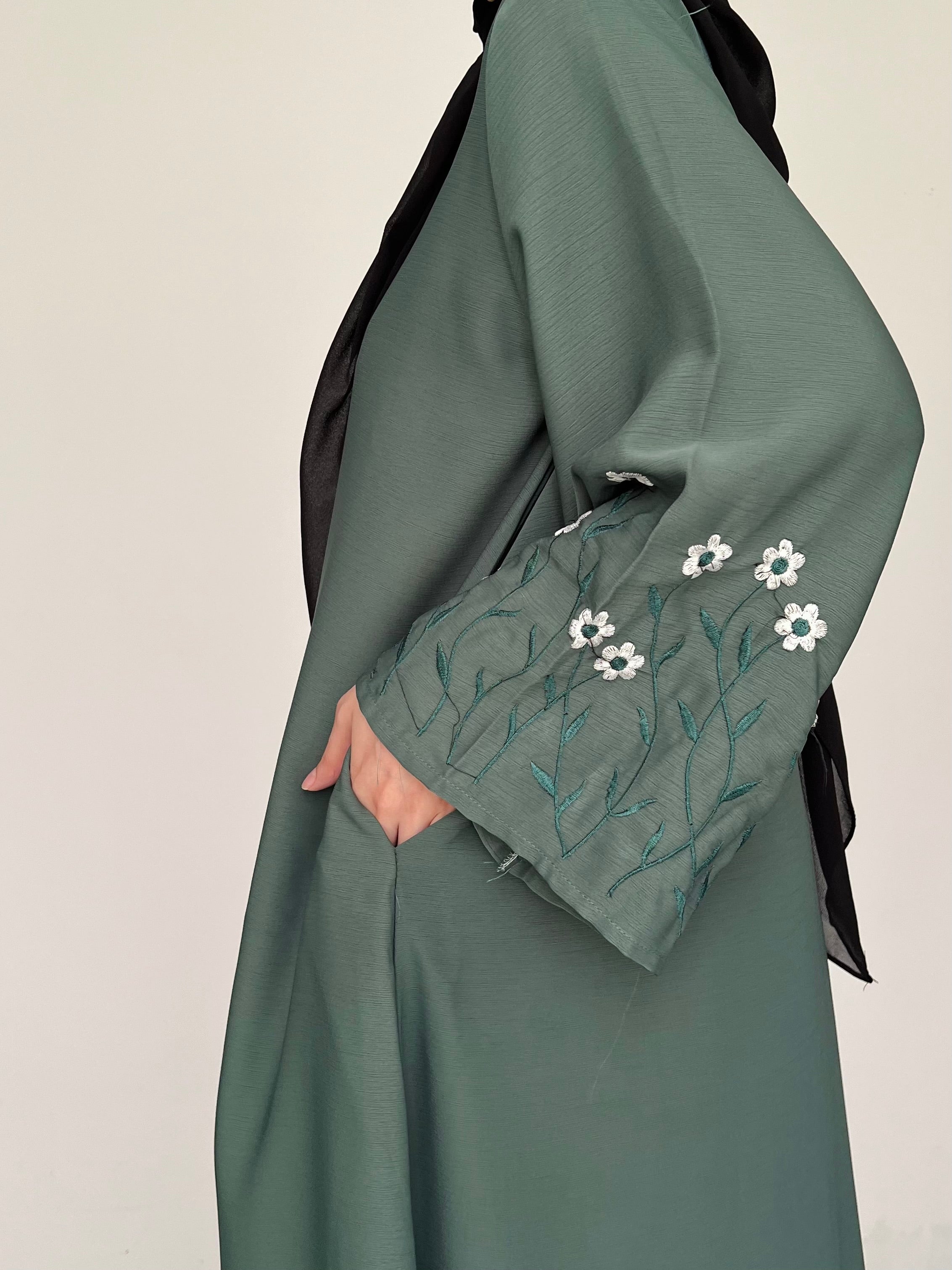 Meadow Mist - Front Open Abaya - Emerald