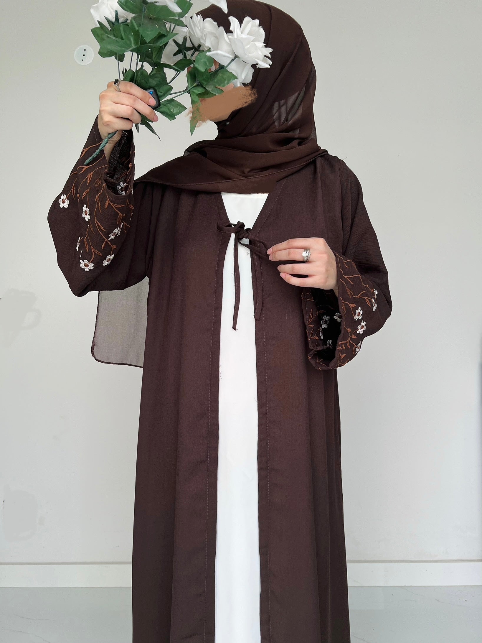 Meadow Mist - Robe Style Abaya - Dark Brown