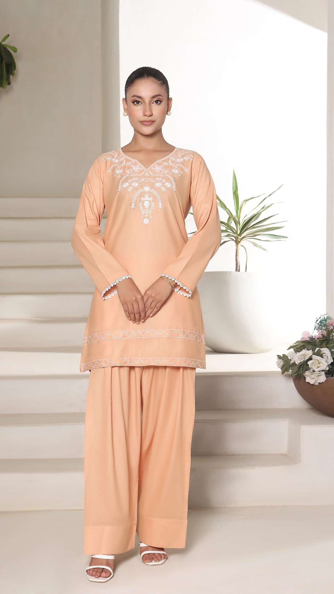 TWIN- 2PC COTTON COORD SET- PEACH