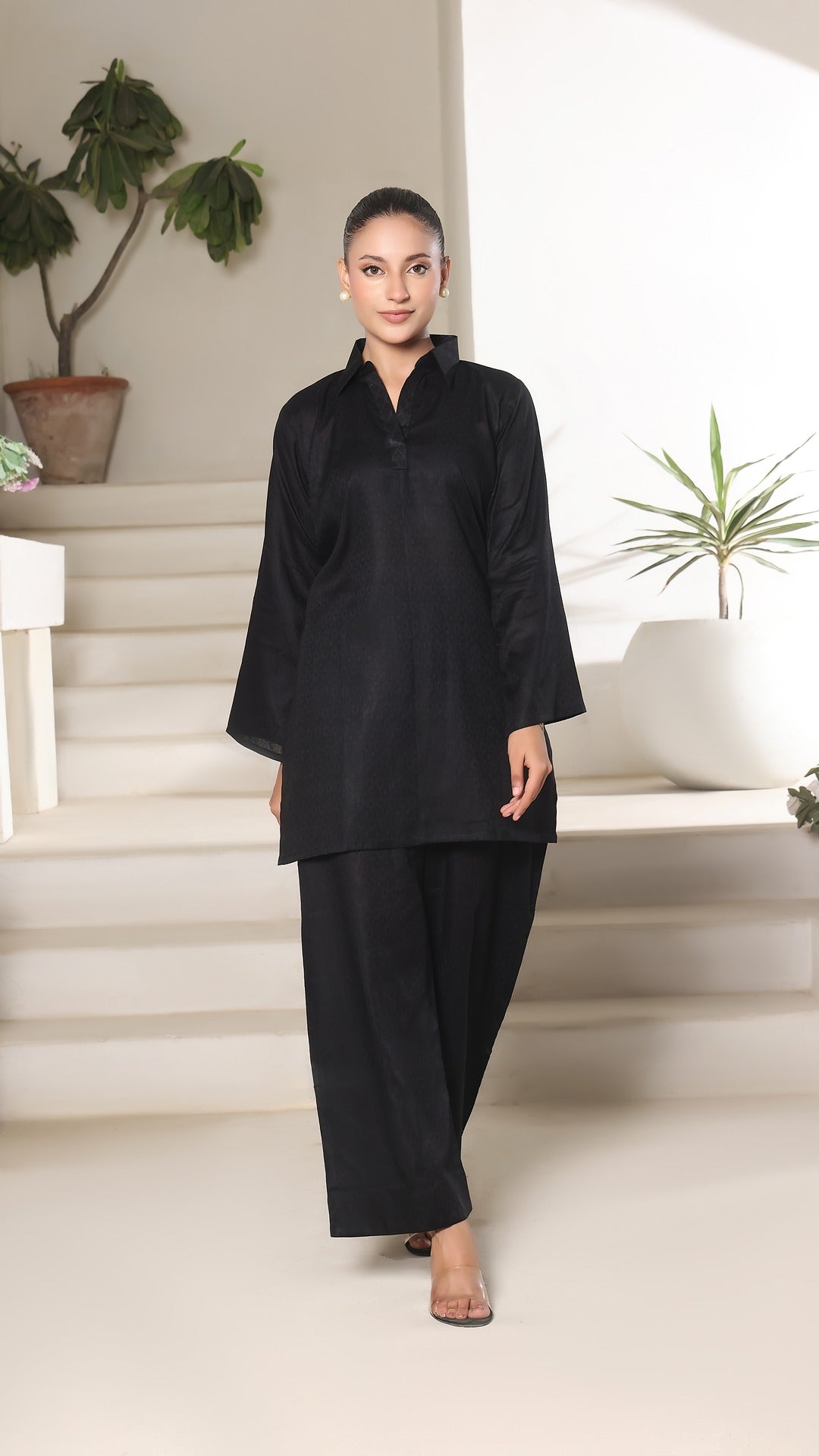 SOLACE- 2PC COTTON COORD SET- BLACK