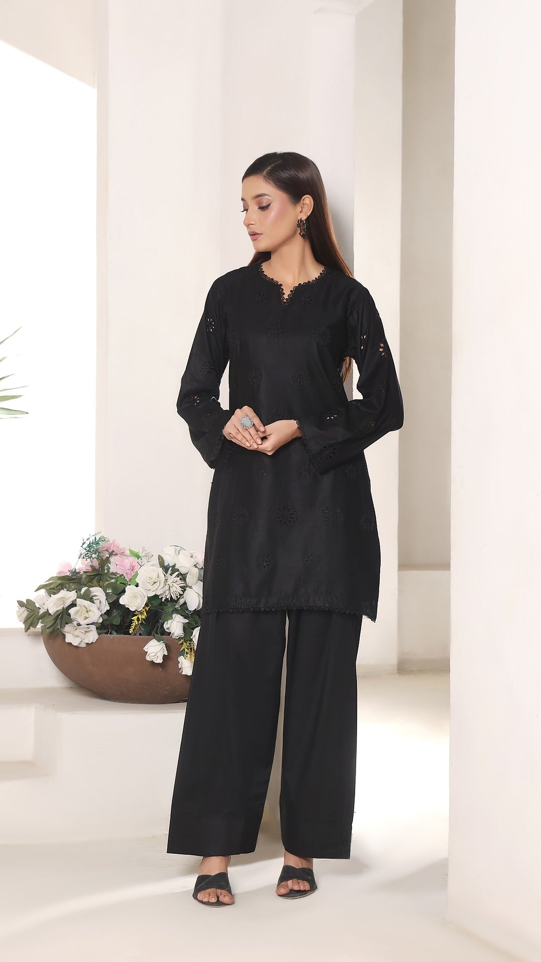 FLORA- 2PC COTTON COORD SET- BLACK