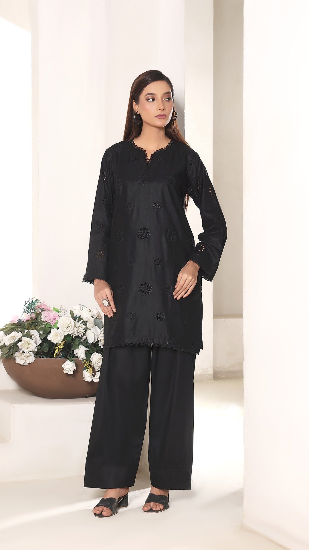 FLORA- 2PC COTTON COORD SET- BLACK