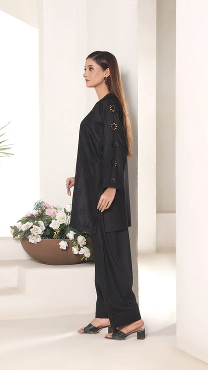 FLORA- 2PC COTTON COORD SET- BLACK