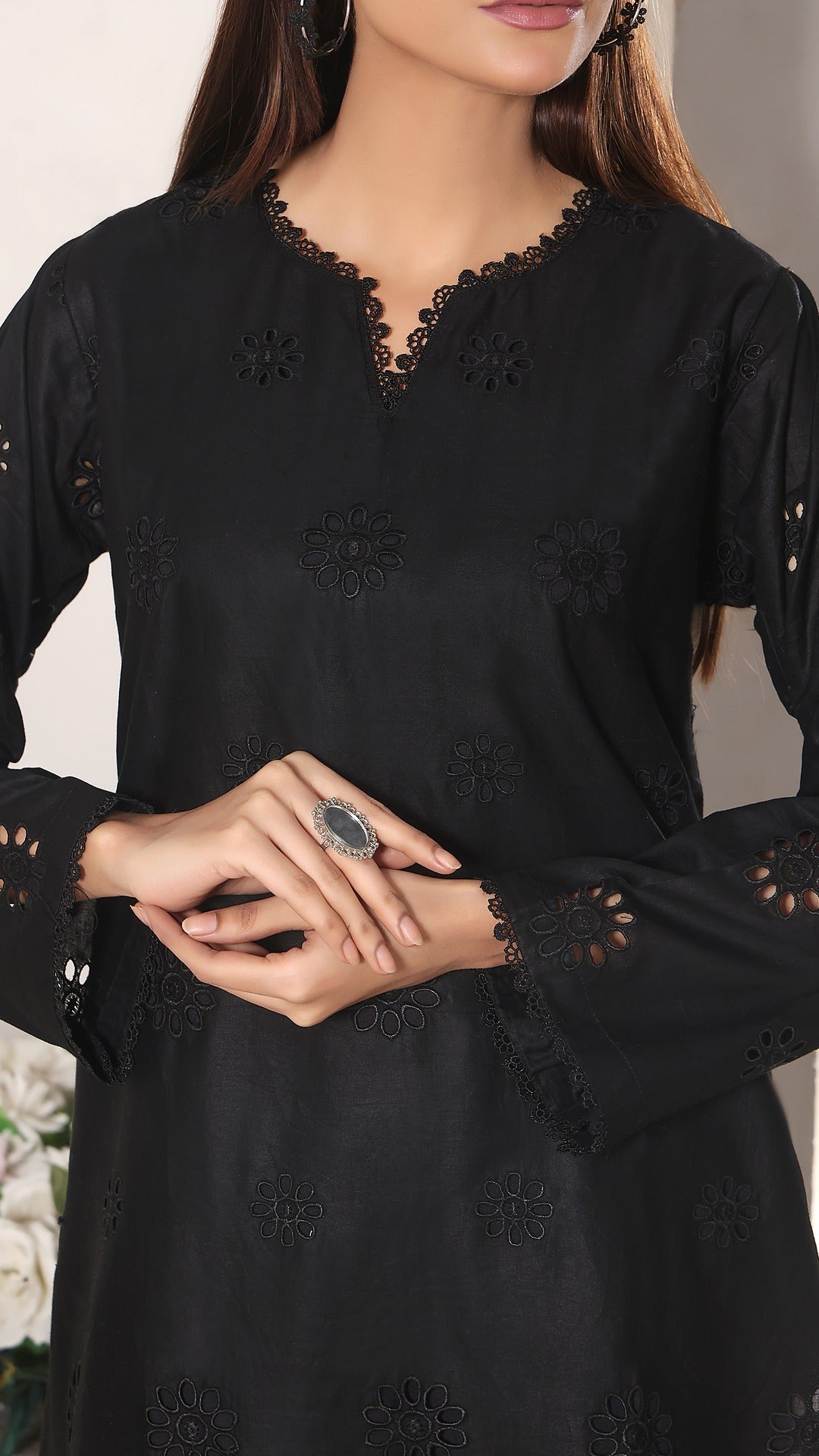 FLORA- 2PC COTTON COORD SET- BLACK