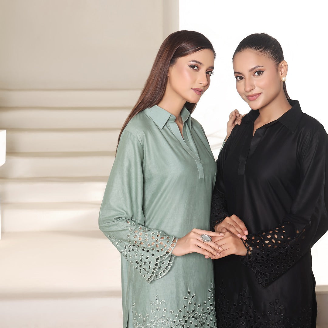 NURA- 2PC COTTON COORD SET- BLACK