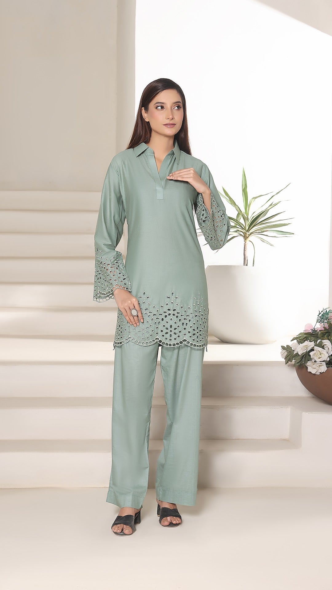 NURA - 2PC COTTON COORD SET- MINT