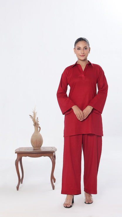 SOLACE- 2PC COTTON COORD SET- RED