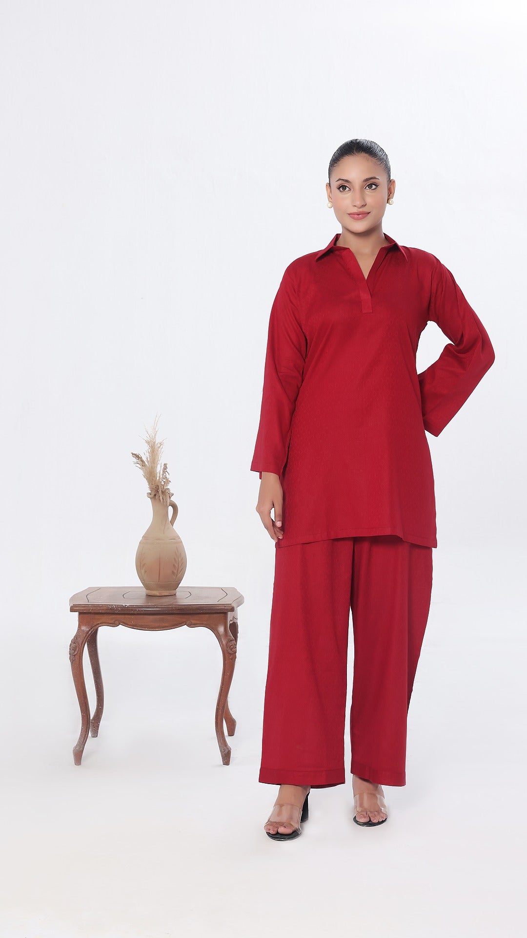 SOLACE- 2PC COTTON COORD SET- RED