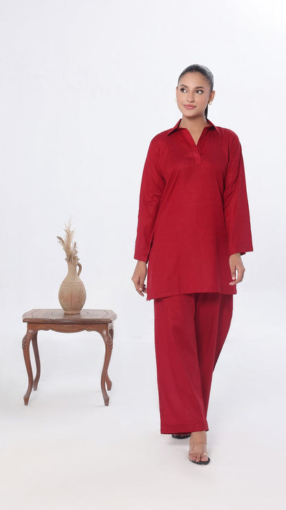 SOLACE- 2PC COTTON COORD SET- RED