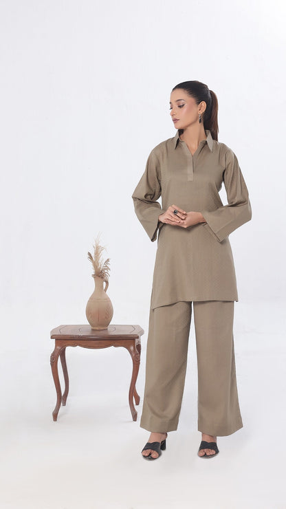 SOLACE- 2PC COTTON COORD SET- KHAKI