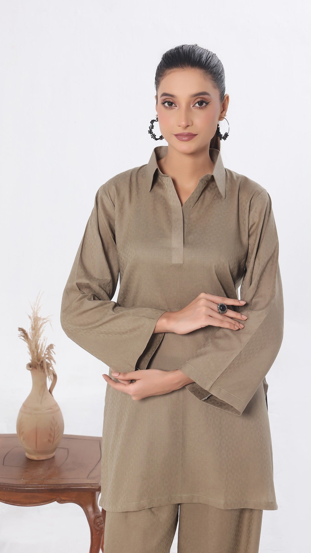 SOLACE- 2PC COTTON COORD SET- KHAKI