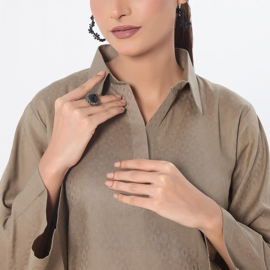 SOLACE- 2PC COTTON COORD SET- KHAKI