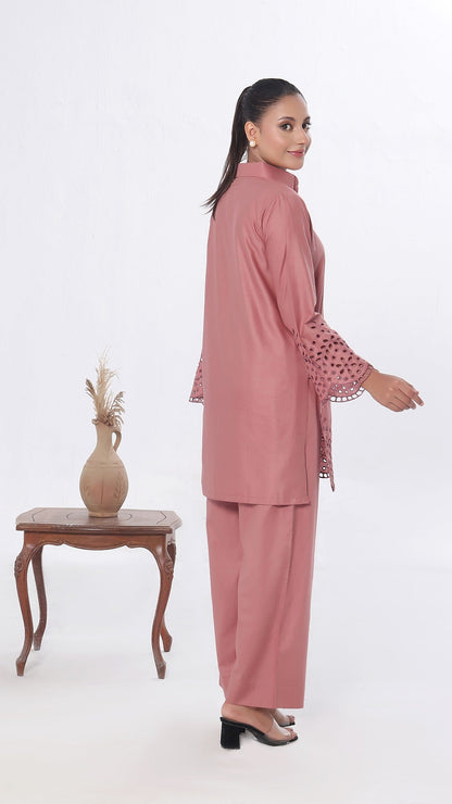 NURA- 2PC COTTON COORD SET- TEA PINK