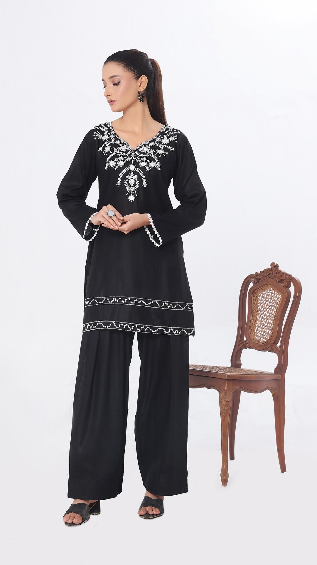 TWIN- 2PC COTTON COORD SET- BLACK