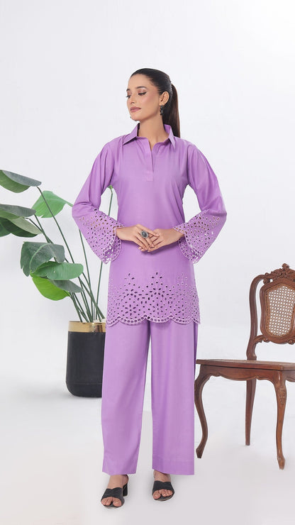 NURA- 2PC COTTON COORD SET- LILAC
